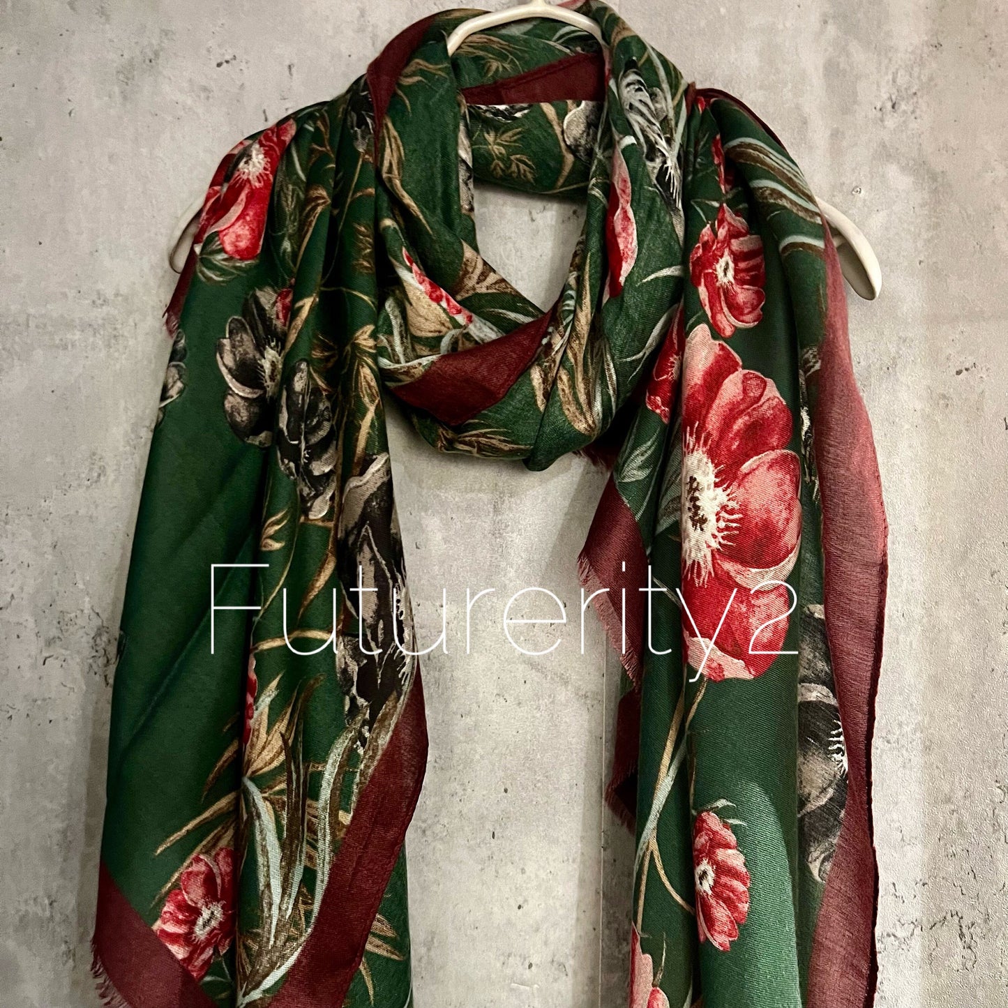 Vintage Poppy Flowers Green  Cotton Scarf/Summer Autumn Scarf/Gifts For Her/Scarf Women/Gifts For Mum/Christmas Birthday Gifts/UK Seller