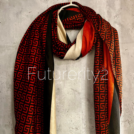 Monogram Pattern Deep Red Orange Cotton Scarf/Gifts for Her/Gifts For Mother/Birthday Christmas Gifts/UK Seller