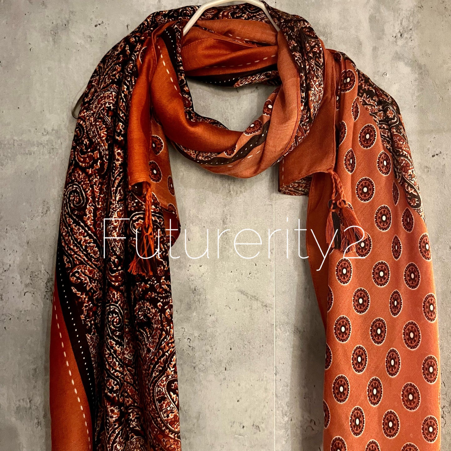 Modern Paisley With Tassels Orange Cotton Scarf/Summer Autumn Winter Scarf/Gifts For Mum/Gifts For Her Birthday Christmas/UK Seller