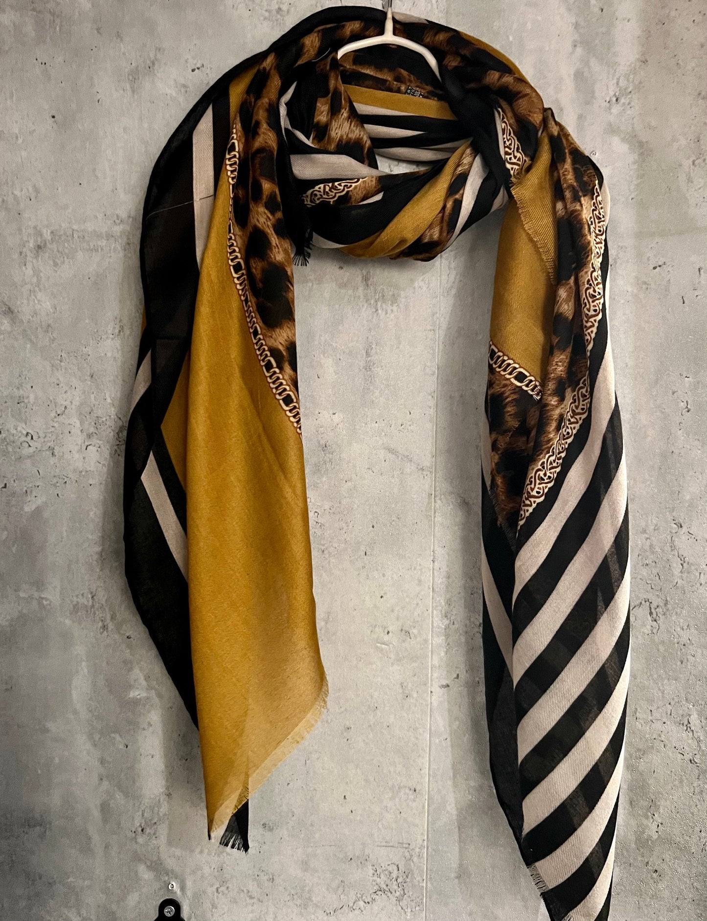 Leopard X Lines Pattern Mustard Yellow Cotton Scarf/Summer Autumn Women Scarf/Gifts For Her Birthday Christmas/UK Seller