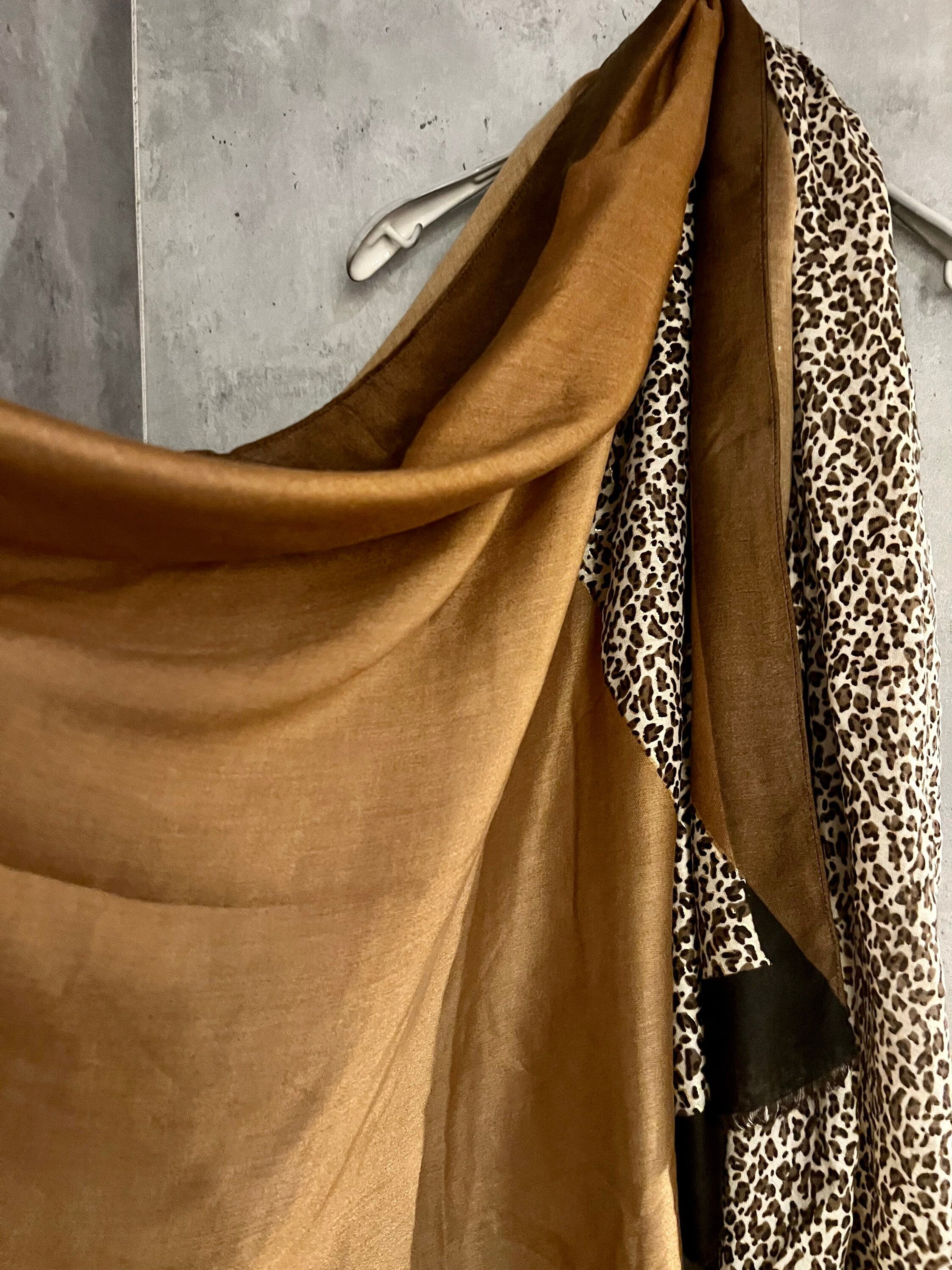 Leopard Pattern With Black Trim Brown Cotton Women Scarf