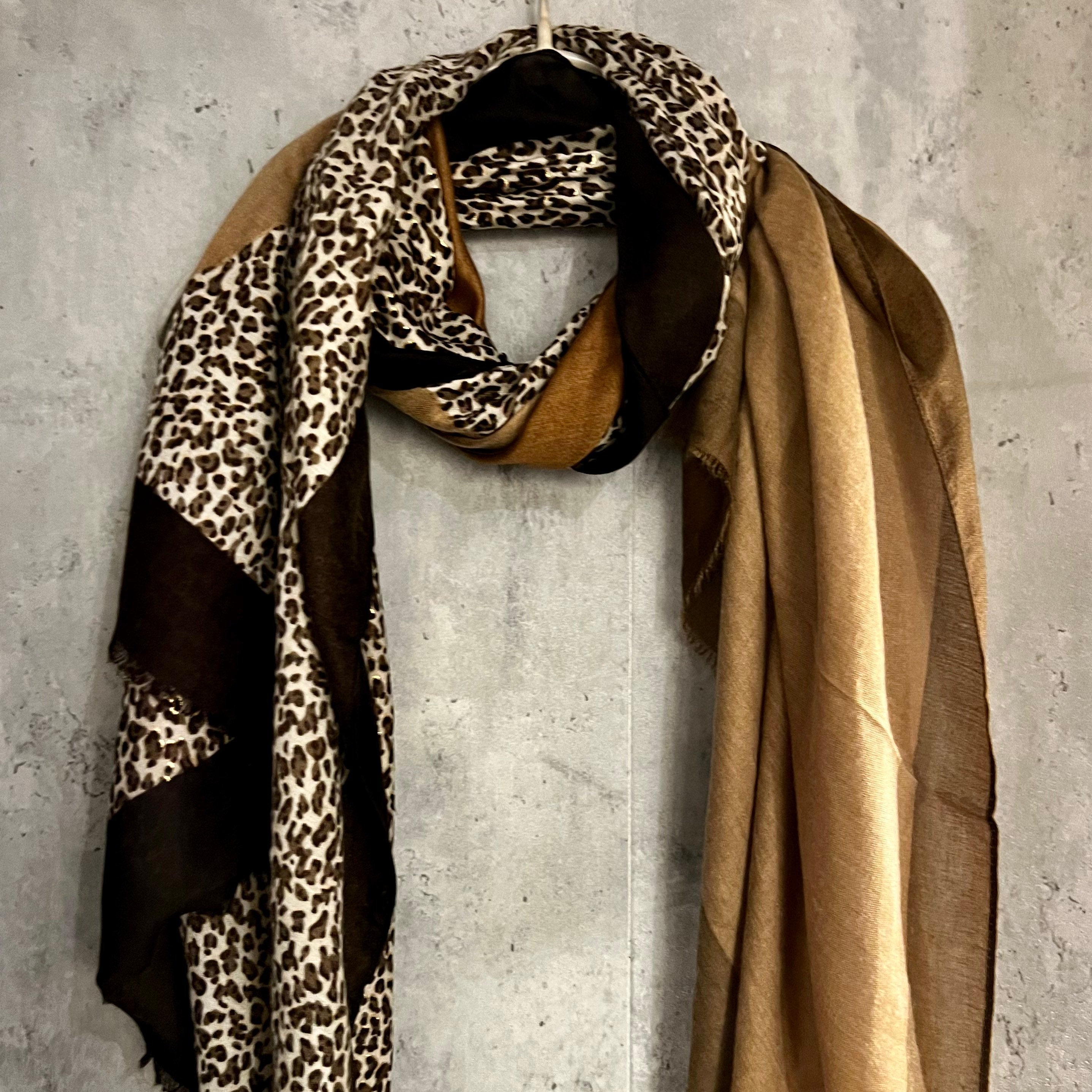 Leopard Pattern With Black Trim Brown Cotton Women Scarf