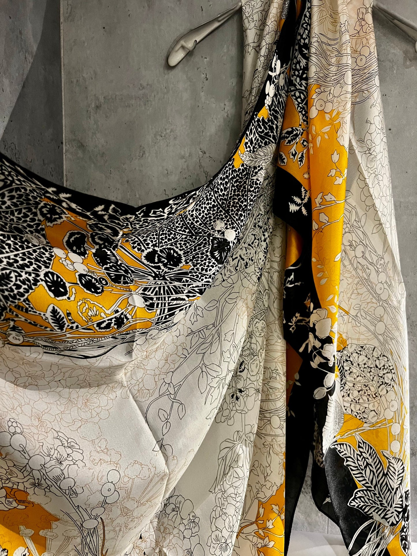 Japanese Kimono Pattern Yellow Beige Silk Scarf/Spring Summer Autumn Scarf/Wedding Scarf/Evening Scarf/Scarf Women/Gifts For Her Birthday
