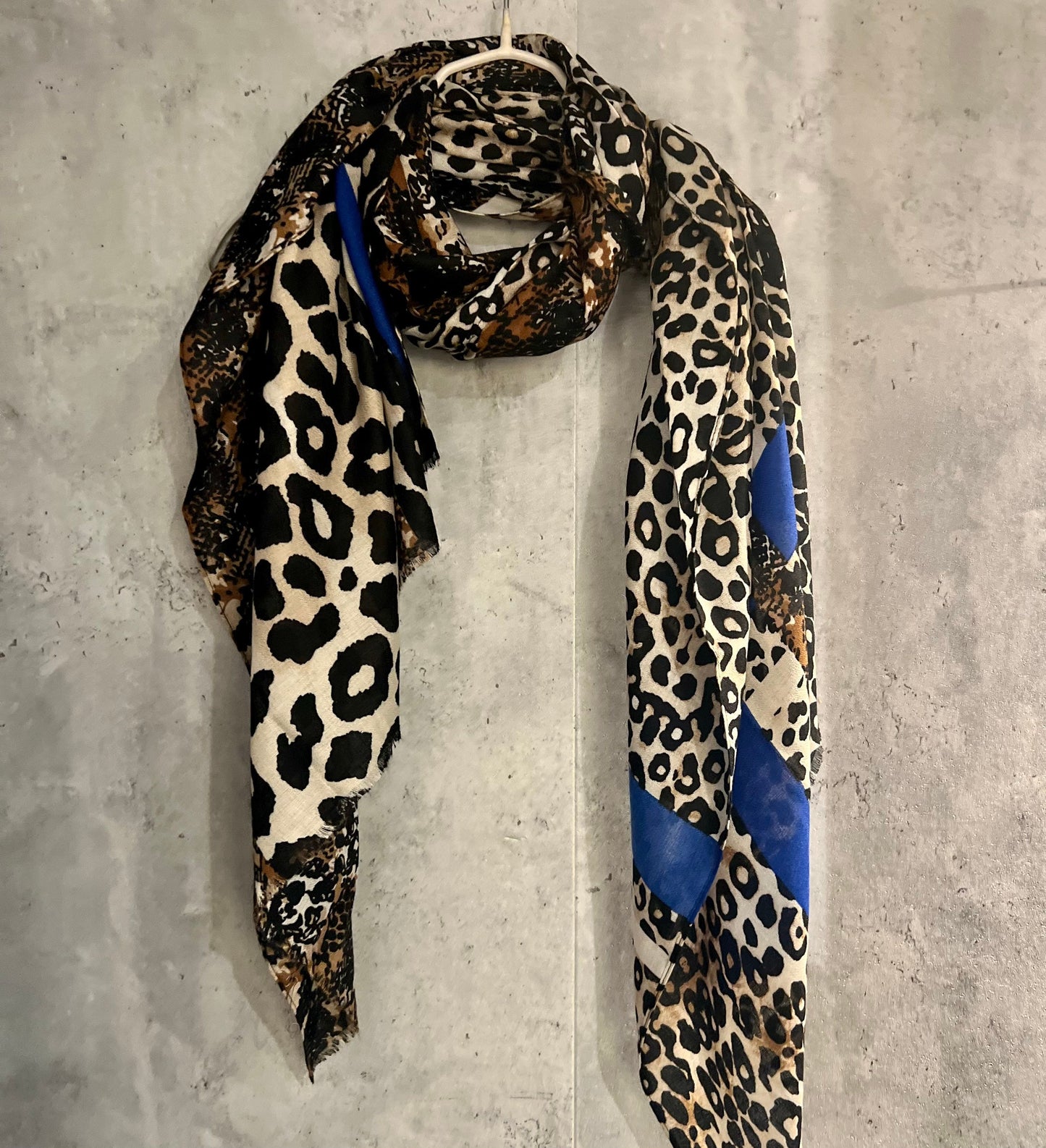 Leopard Pattern With Blue Lines Beige Cotton Scarf/Summer Autumn Winter Women Scarf/Gifts For Her Birthday Christmas/UK Seller