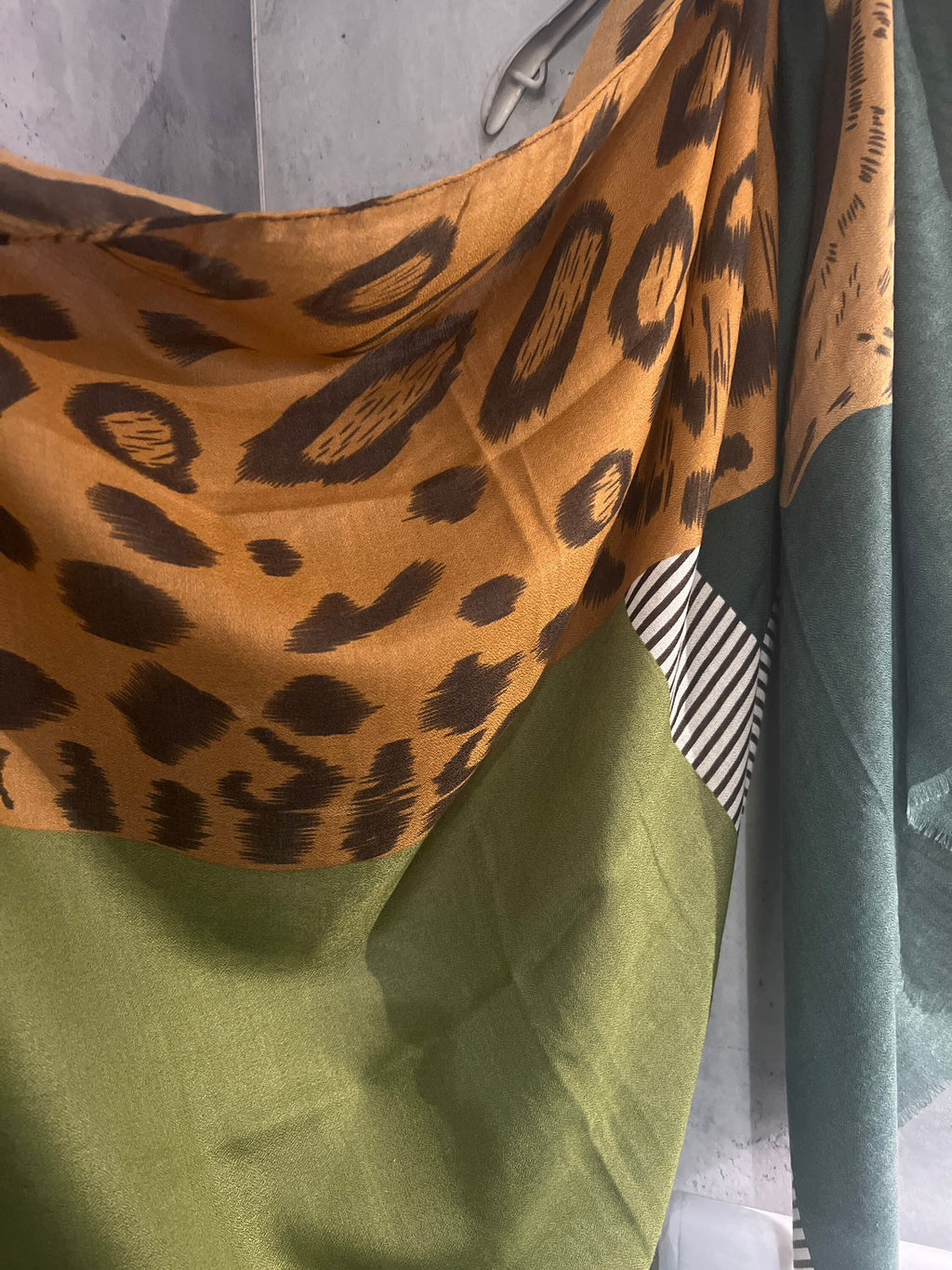 Geometric Leopard Pattern Green Brown Cotton Scarf