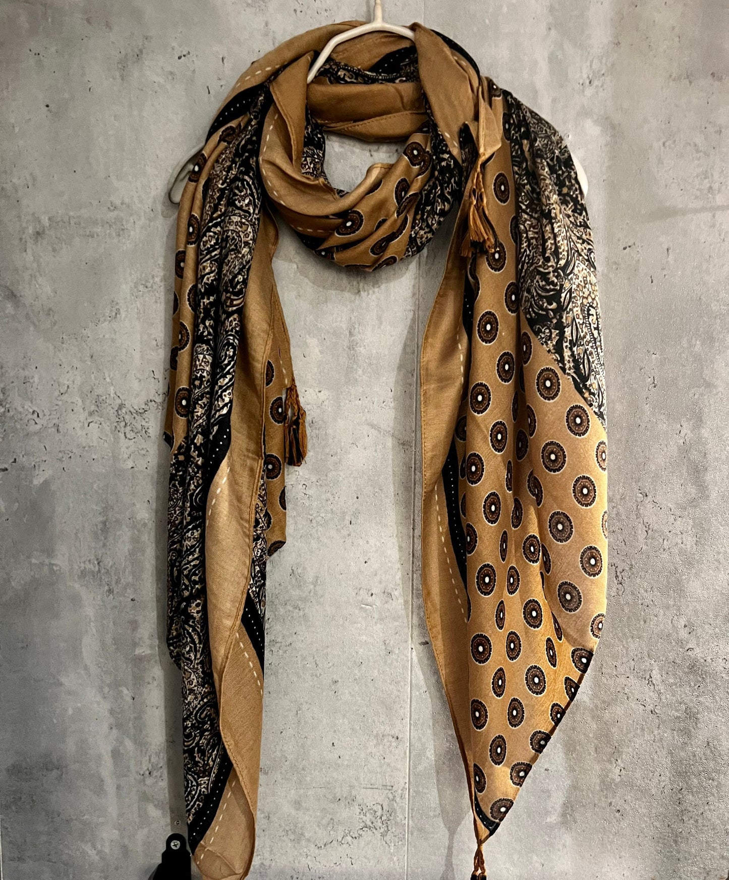 Modern Paisley With Tassels Brown Cotton Scarf/Summer Autumn Winter Scarf/Gifts For Mum/Gifts For Her Birthday Christmas/UK Seller