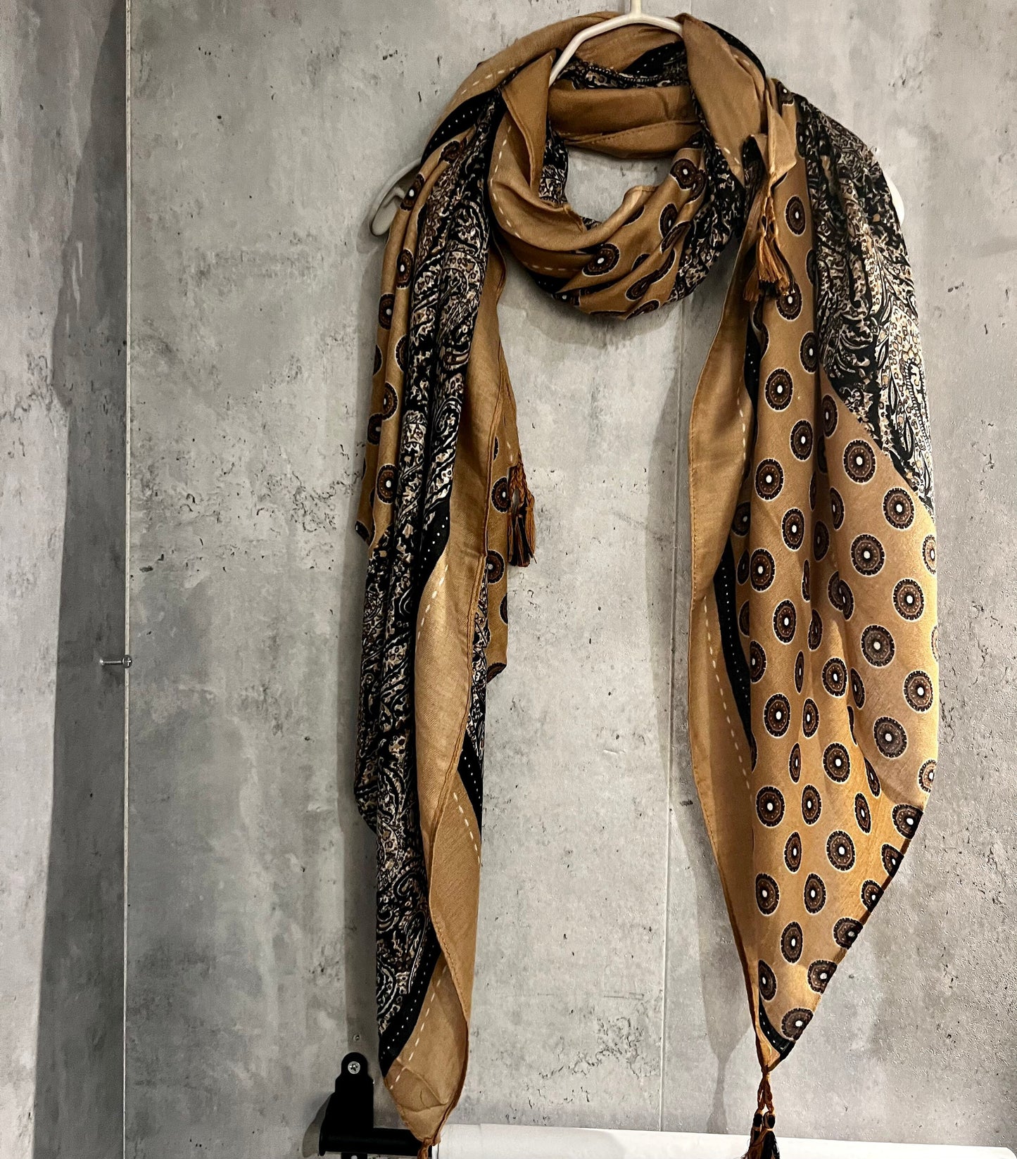 Modern Paisley With Tassels Brown Cotton Scarf/Summer Autumn Winter Scarf/Gifts For Mum/Gifts For Her Birthday Christmas/UK Seller