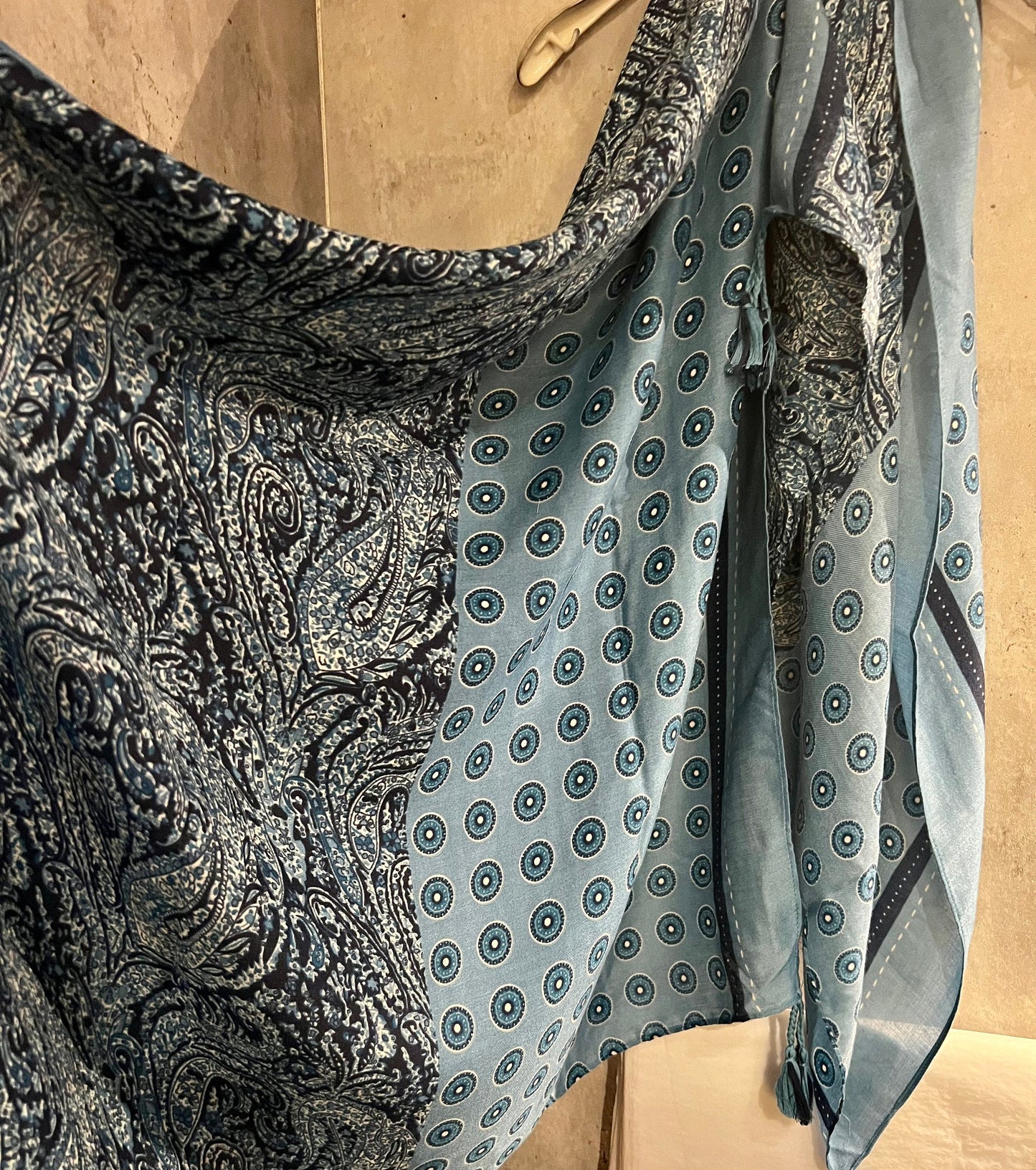 Modern Paisley With Tassels Blue Cotton Scarf/Summer Autumn Winter Scarf/Gifts For Mum/Gifts For Her Birthday Christmas/UK Seller
