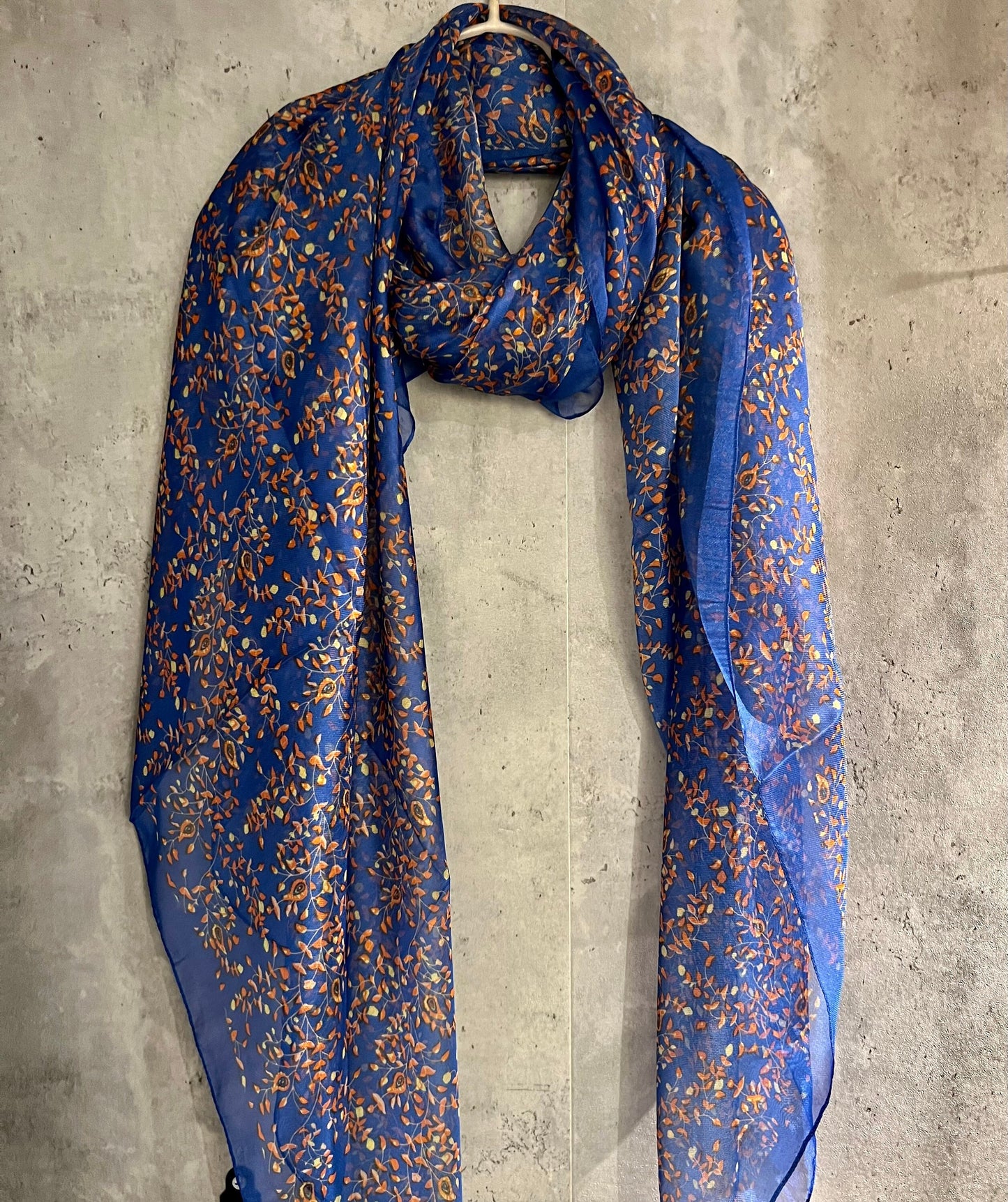 Small Leaves Pattern Blue Silk Scarf/Spring Summer Autumn Scarf/Gifts For Her Birthday/Gifts For Mum/Christmas/Scarf Women/UK Seller