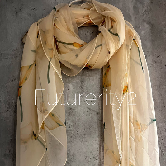 Calla Lily Flowers Cream Silk Scarf/Spring Summer Autumn Scarf/Gifts For Her Birthday Christmas/Gifts For Mum/Wedding Scarf/Evening Scarf