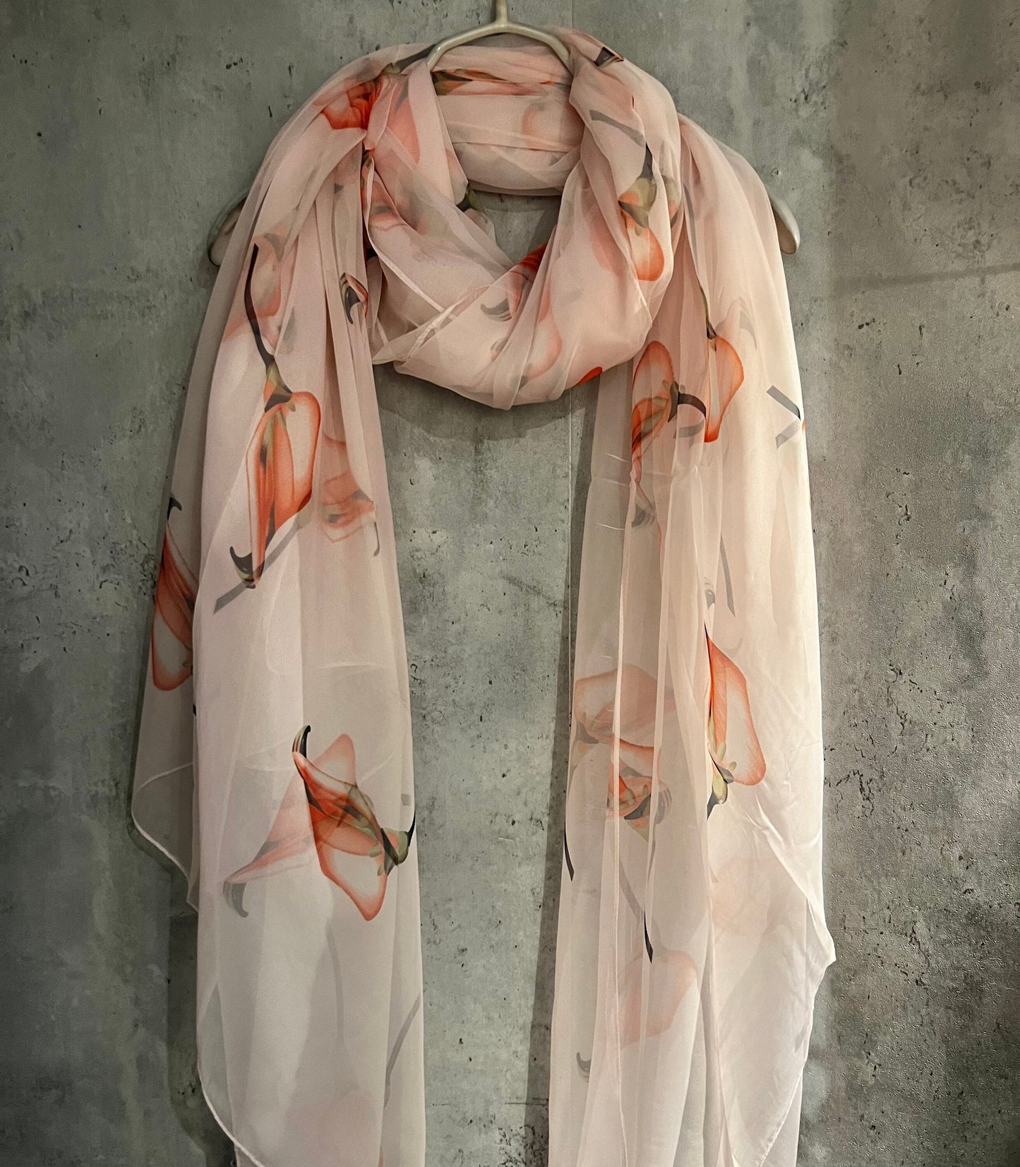 Calla Lily Flowers Pink Silk Scarf/Spring Summer Autumn Scarf/Gifts For Her Birthday Christmas/Gifts For Mum/Wedding Scarf/Evening Scarf
