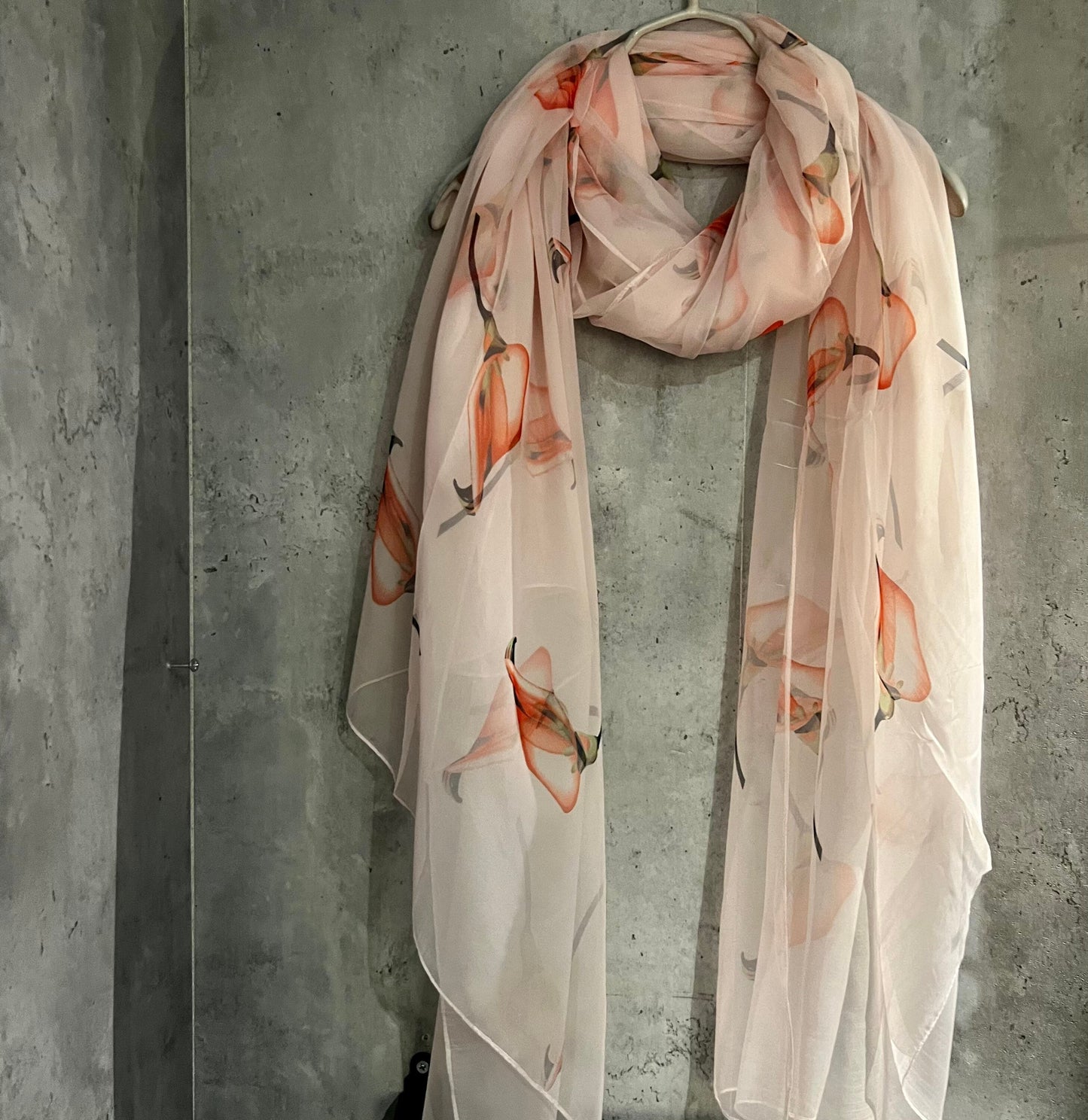 Calla Lily Flowers Pink Silk Scarf/Spring Summer Autumn Scarf/Gifts For Her Birthday Christmas/Gifts For Mum/Wedding Scarf/Evening Scarf