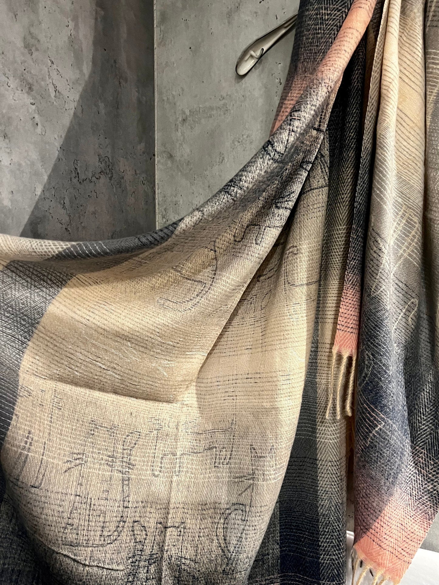 Sketched Cat Plaid Pattern Pink Beige Grey Cashmere Blend Scarf/Winter Autumn Scarf/Gifts For Mum/Gifts For Birthday Christmas/Scarf Women