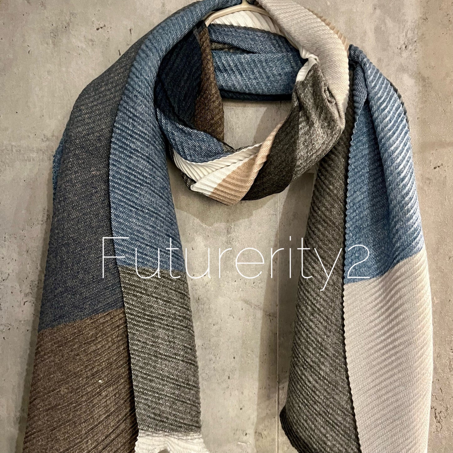Block Pattern Blue Grey Beige Cashmere Blend Scarf/Autumn Winter Scarf/Gifts For Mum/Gifts For Her Birthday Christmas/UK Seller/Scarf Women