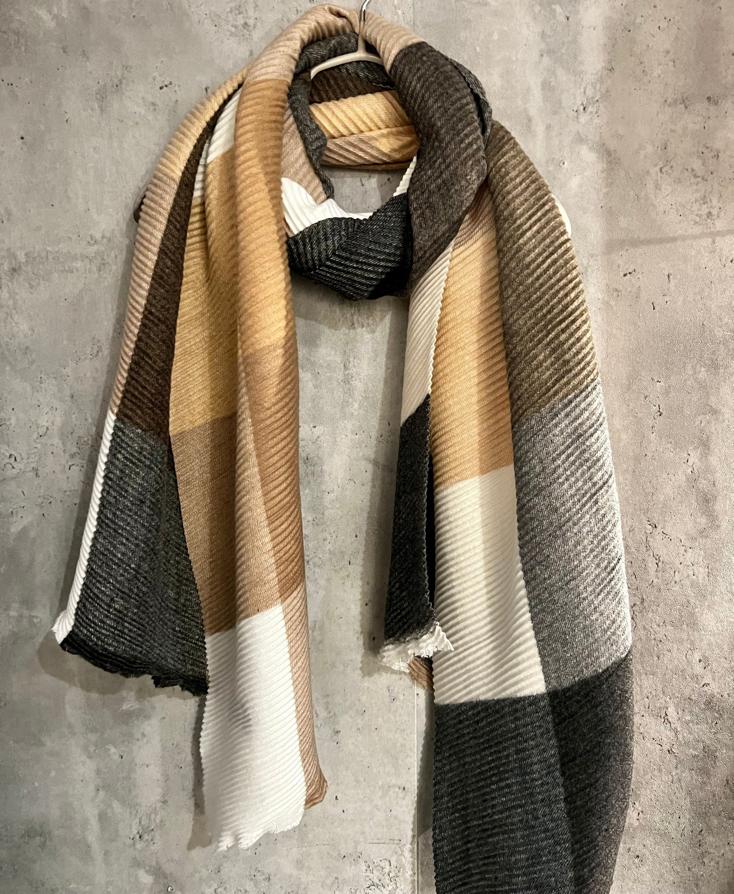 Block Pattern Beige Grey Black Cashmere Blend Scarf/Autumn Winter Scarf/Gifts For Mum/Gifts For Her Birthday Christmas/UK Seller/Scarf Women