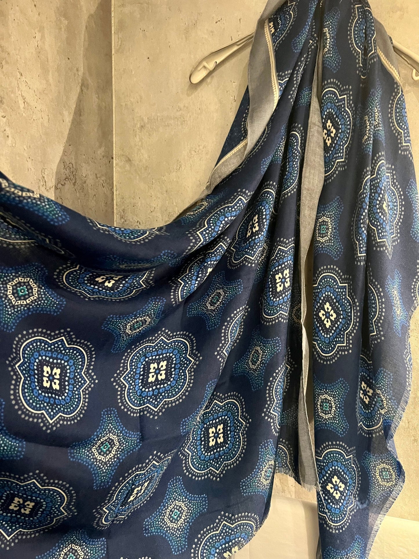 Saree Pattern With Grey Trim Blue Cotton Scarf/Summer Autumn Winter Scarf/Scarf Women/Gifts For Her Birthday Christmas/UK Seller