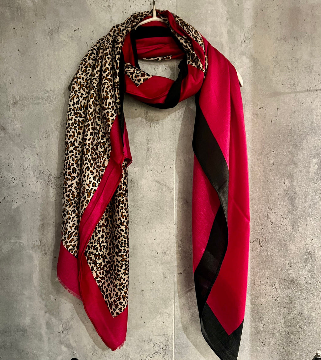 Leopard X Plain Pink Cotton Scarf