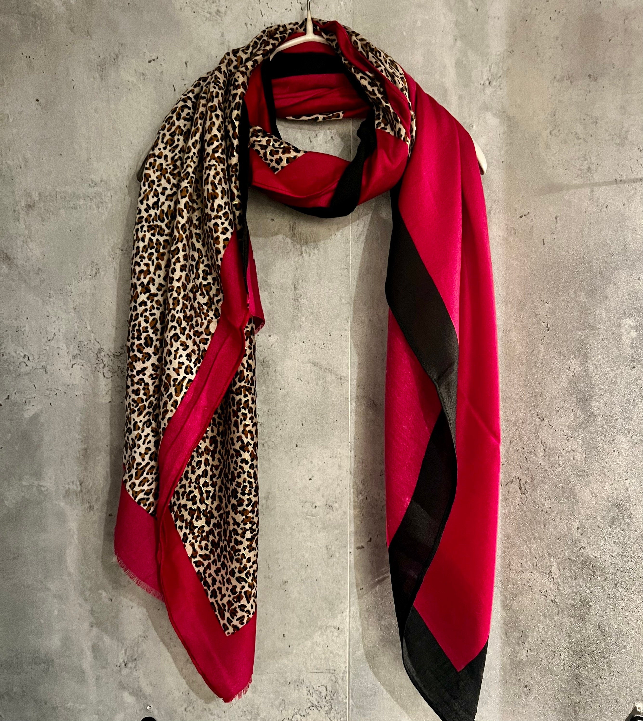 Leopard X Plain Pink Cotton Scarf