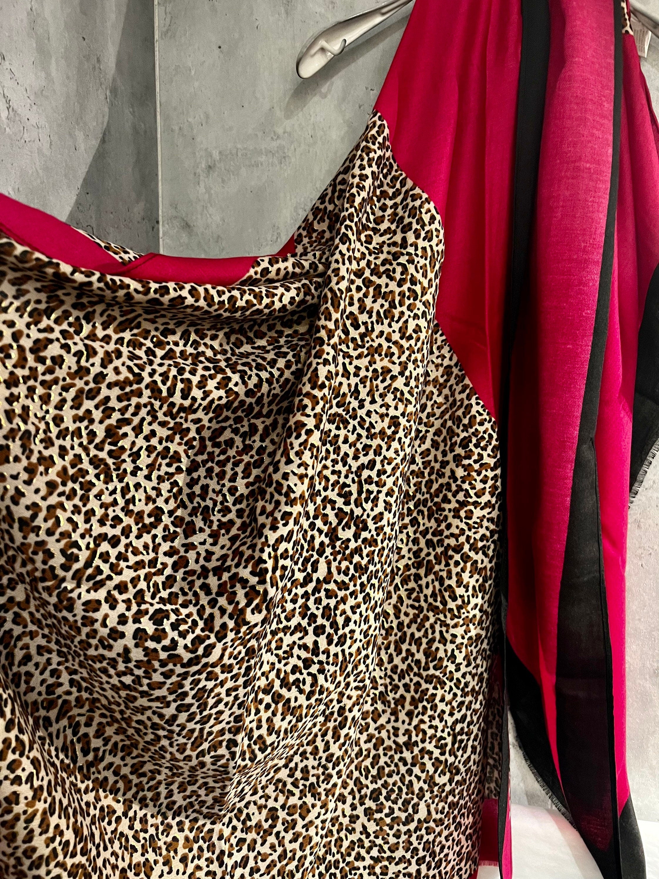 Leopard X Plain Pink Cotton Scarf