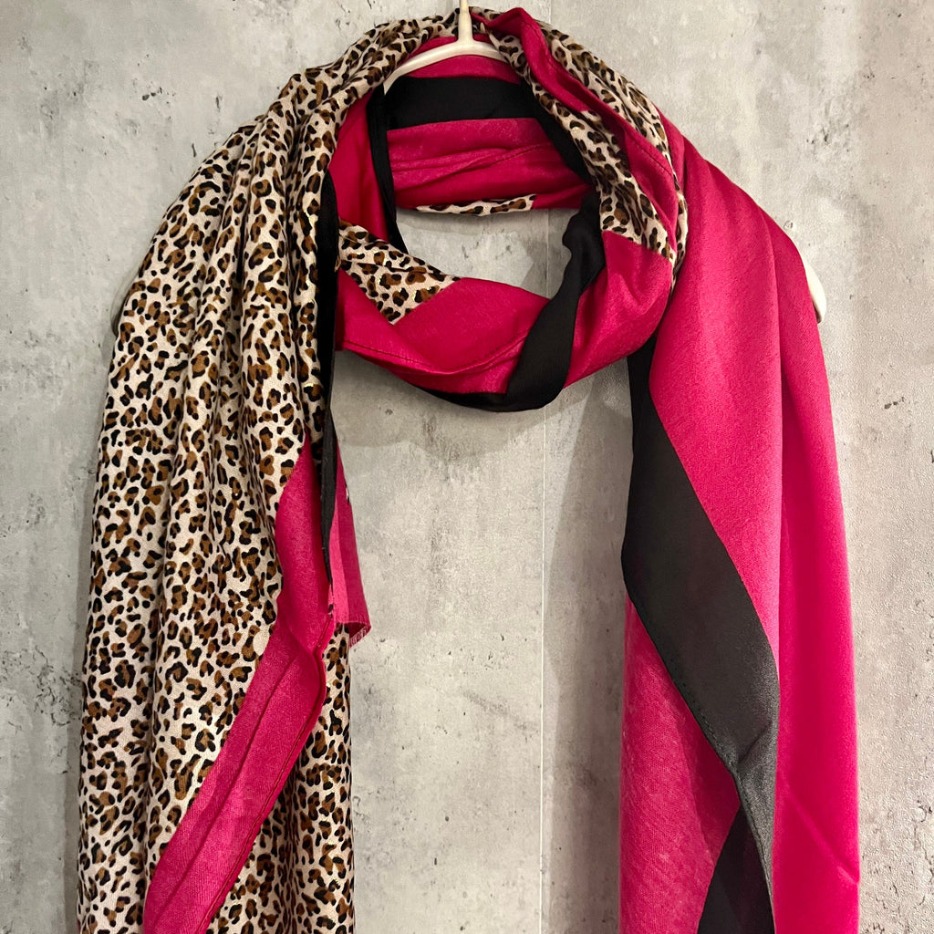 Leopard X Plain Pink Cotton Scarf