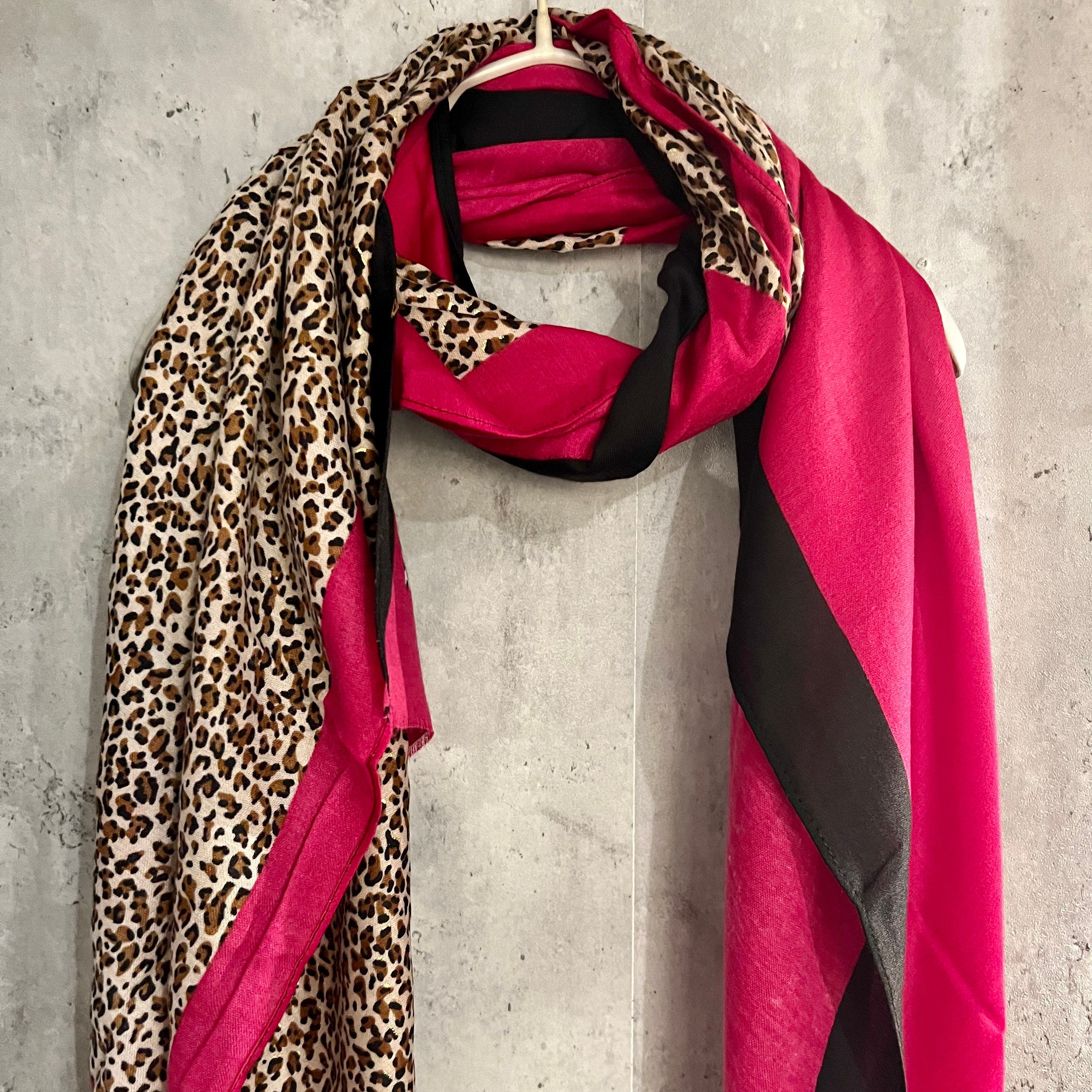 Leopard X Plain Pink Cotton Scarf