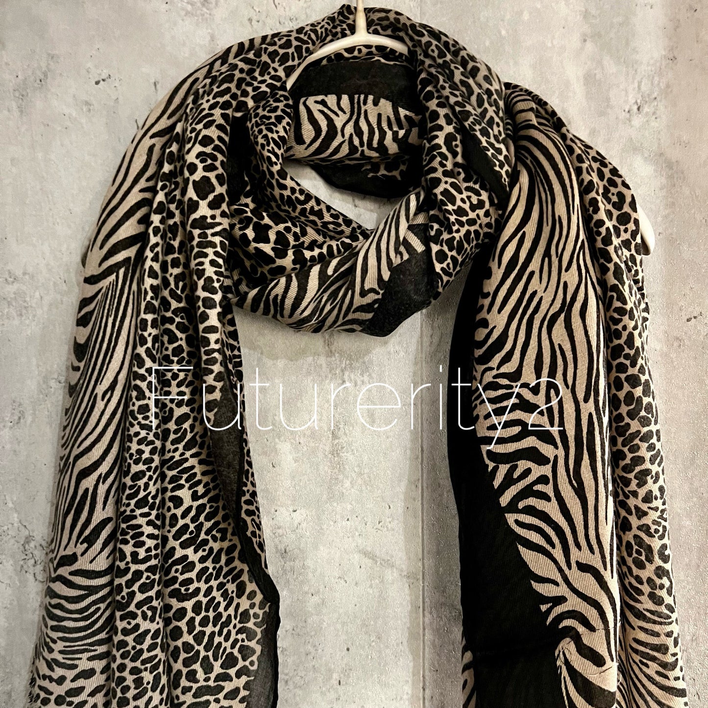 Micro Leopard X Zebra Pattern Pattern Beige Cotton Scarf/Summer Autumn Winter Scarf/Women Scarf/Gifts For Her Birthday Christmas/UK Seller