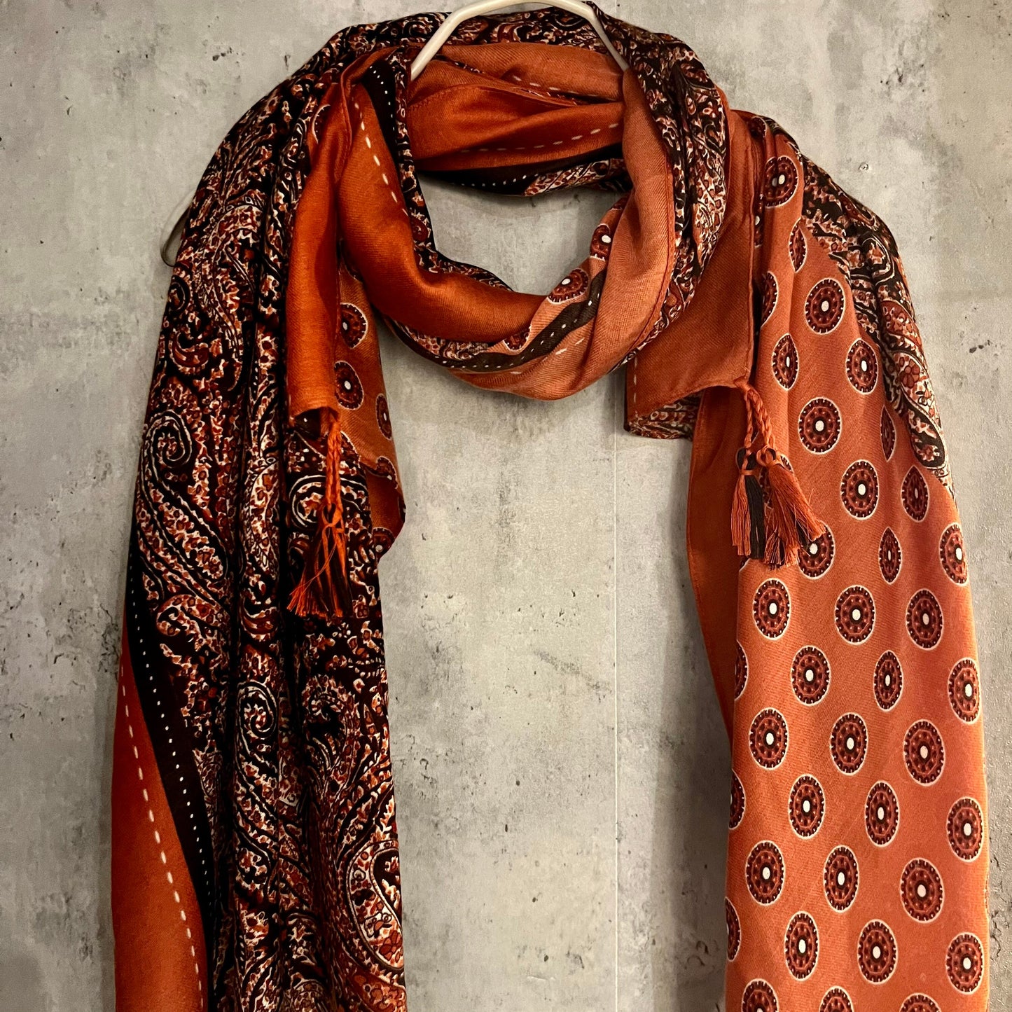 Modern Paisley With Tassels Orange Cotton Scarf/Summer Autumn Winter Scarf/Gifts For Mum/Gifts For Her Birthday Christmas/UK Seller