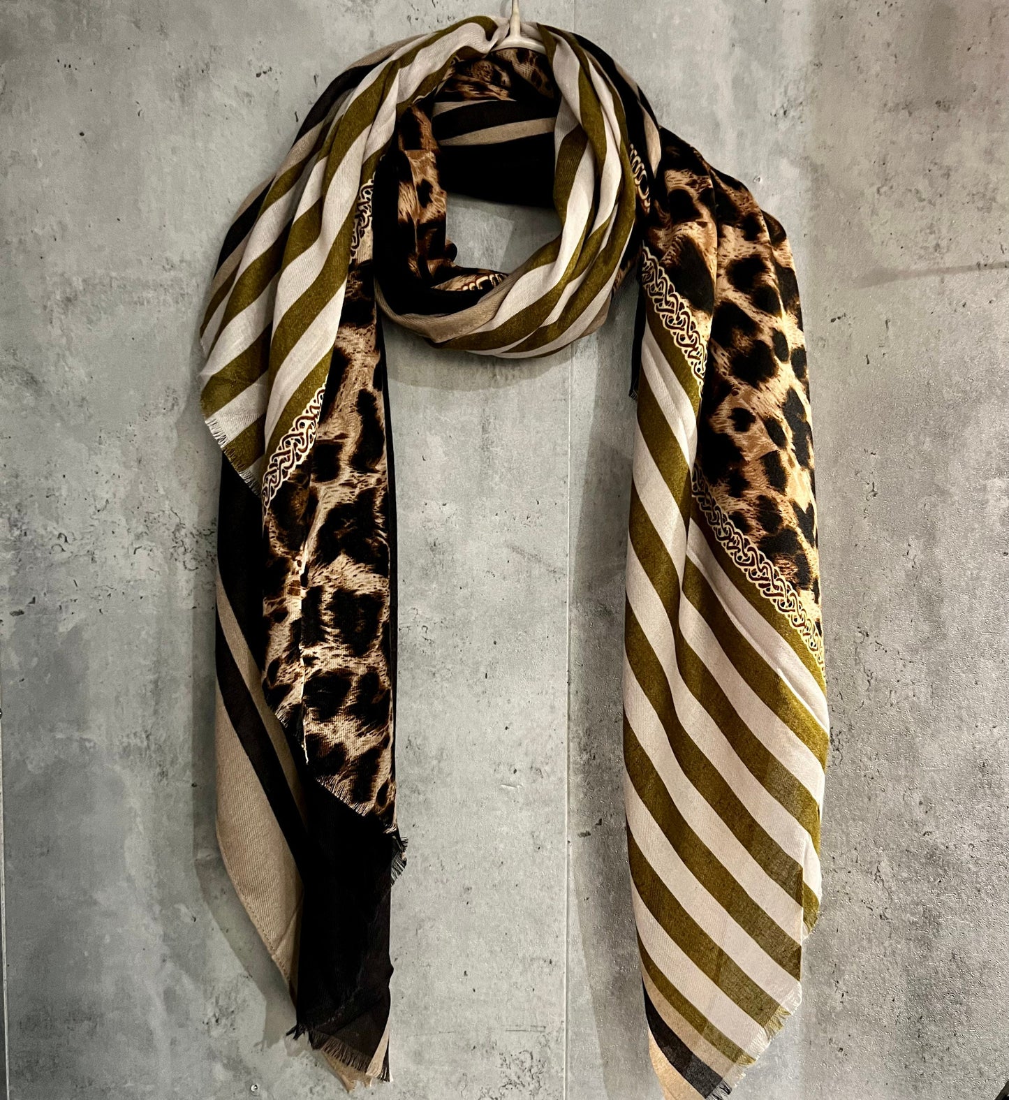 Leopard X Lines Pattern Beige Black Cotton Scarf/Summer Autumn Women Scarf/Gifts For Her Birthday Christmas/UK Seller
