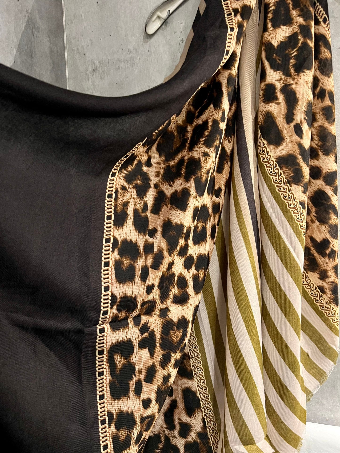 Leopard X Lines Pattern Beige Black Cotton Scarf/Summer Autumn Women Scarf/Gifts For Her Birthday Christmas/UK Seller