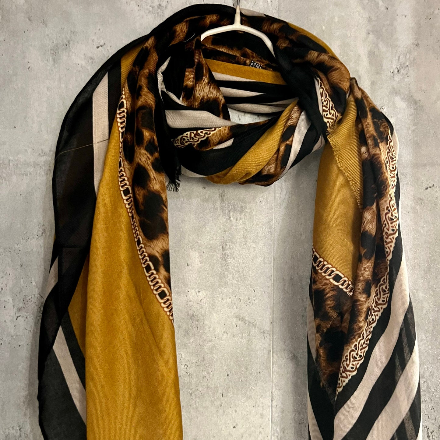 Leopard X Lines Pattern Mustard Yellow Cotton Scarf/Summer Autumn Women Scarf/Gifts For Her Birthday Christmas/UK Seller