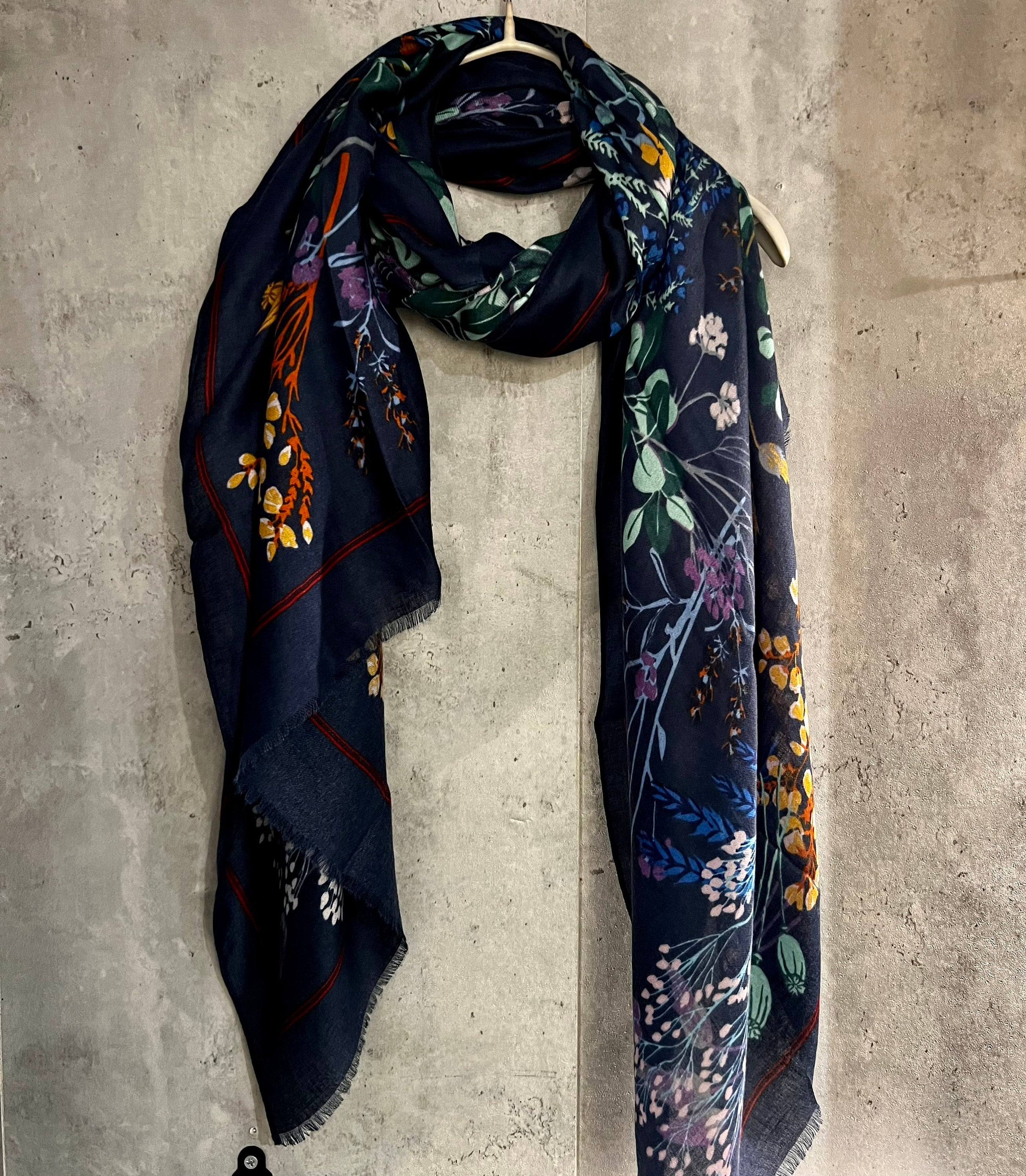 Multi Flowers Stem Blue Cotton Scarf