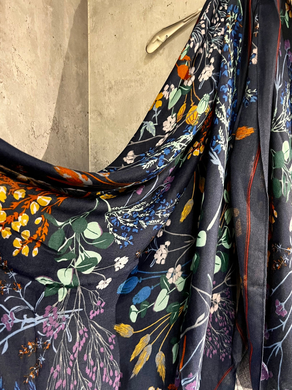 Multi Flowers Stem Blue Cotton Scarf