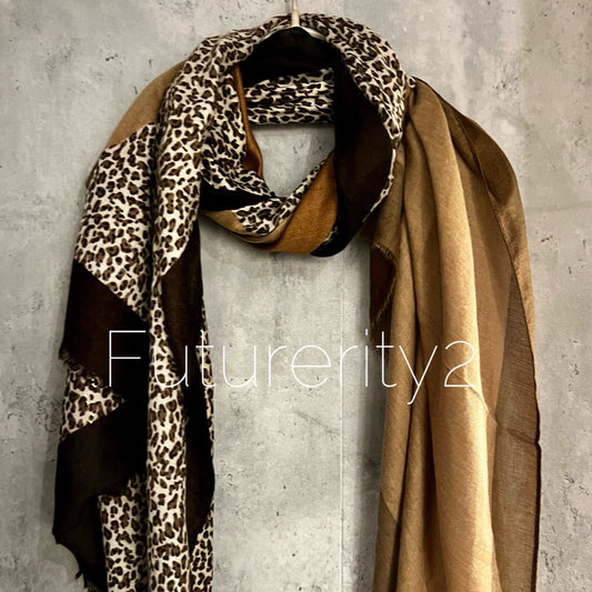 Leopard Pattern With Black Trim Brown Cotton Women Scarf/Summer Autumn Winter Scarf/Gift/For Mum/Gifts For Her Birthday Christmas/UK Seller