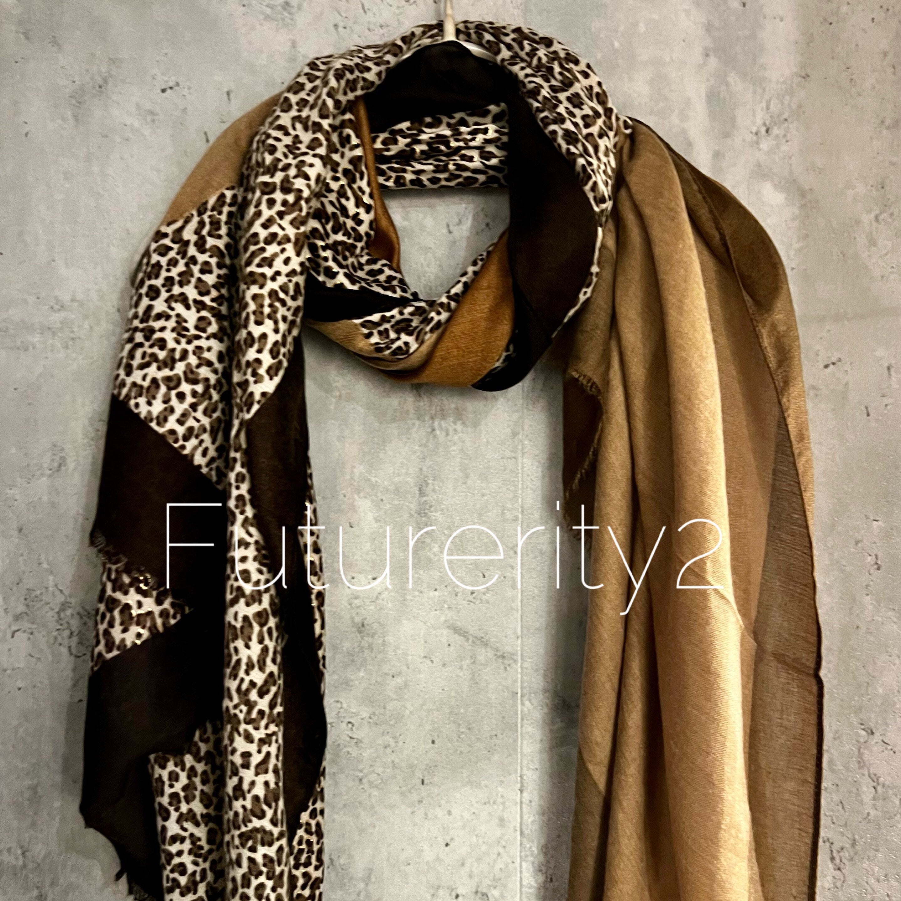 Leopard Pattern With Black Trim Brown Cotton Women Scarf