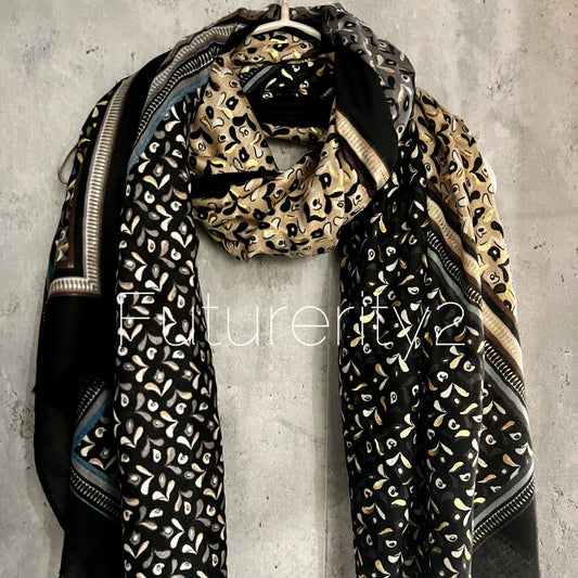 Water drops Pattern With Gold Foil Black Beige Cotton Scarf/Summer Autumn Winter Scarf/Gifts For Her Birthday Christmas/Gifts For Mother