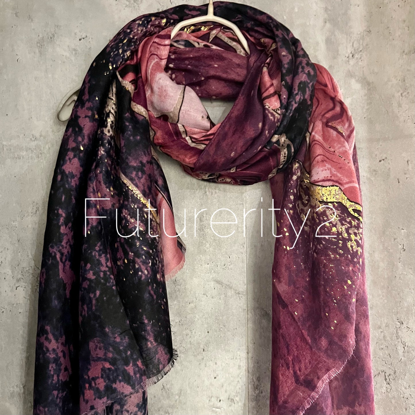 Abstract Pattern With Gold Accents Purple Cotton Scarf/Summer Autumn Winter Scarf/Gifts For Her Birthday Christmas/Gifts For Mother