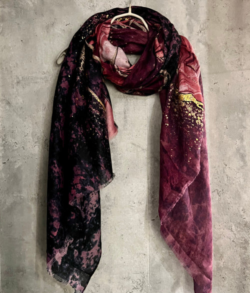 Abstract Pattern With Gold Accents Purple Cotton Scarf