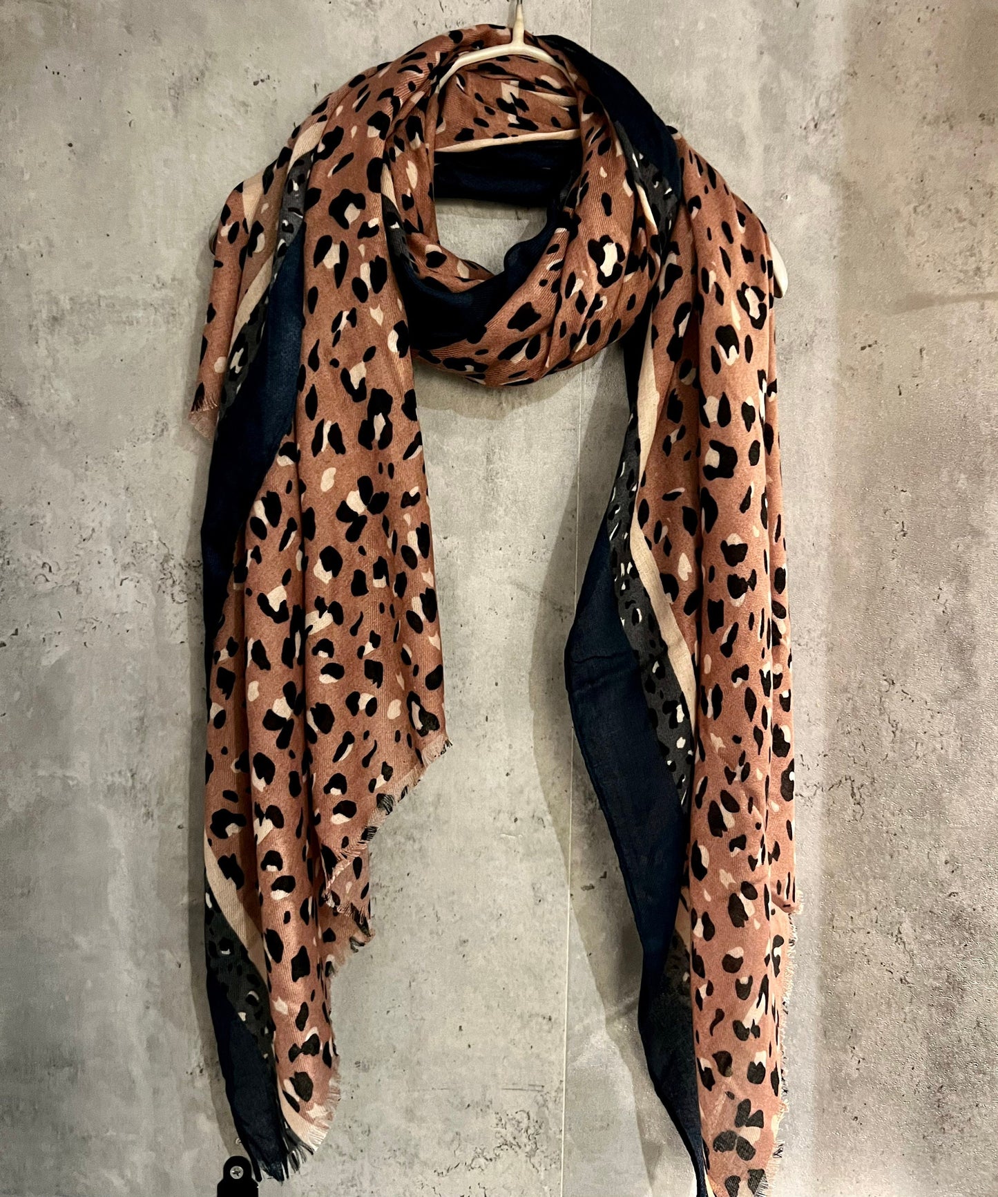 Leopard Pattern With Blue Trim Brown Cotton Scarf/Summer  Autumn Scarf/Scarf Women/Gifts For Mum/Gifts For Her Birthday Christmas/UK Seller