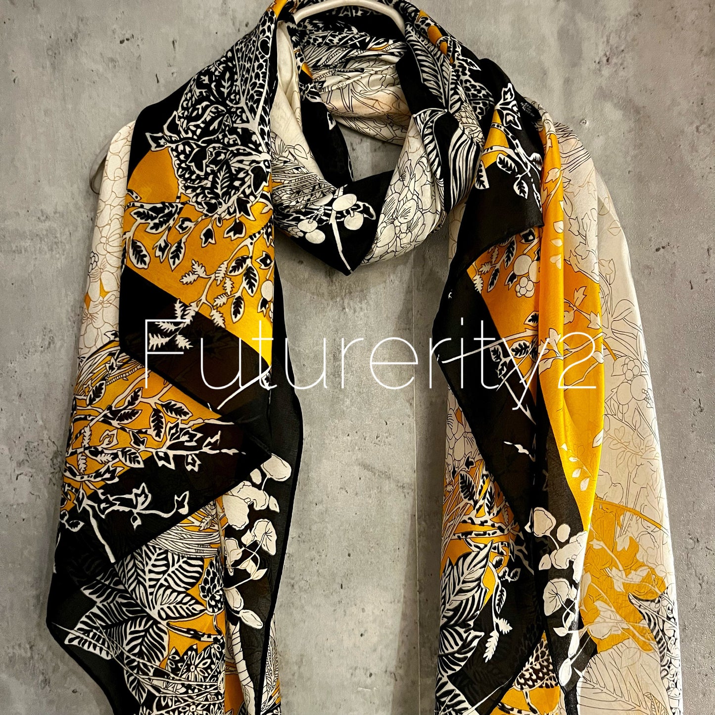 Japanese Kimono Pattern Yellow Beige Silk Scarf/Spring Summer Autumn Scarf/Wedding Scarf/Evening Scarf/Scarf Women/Gifts For Her Birthday
