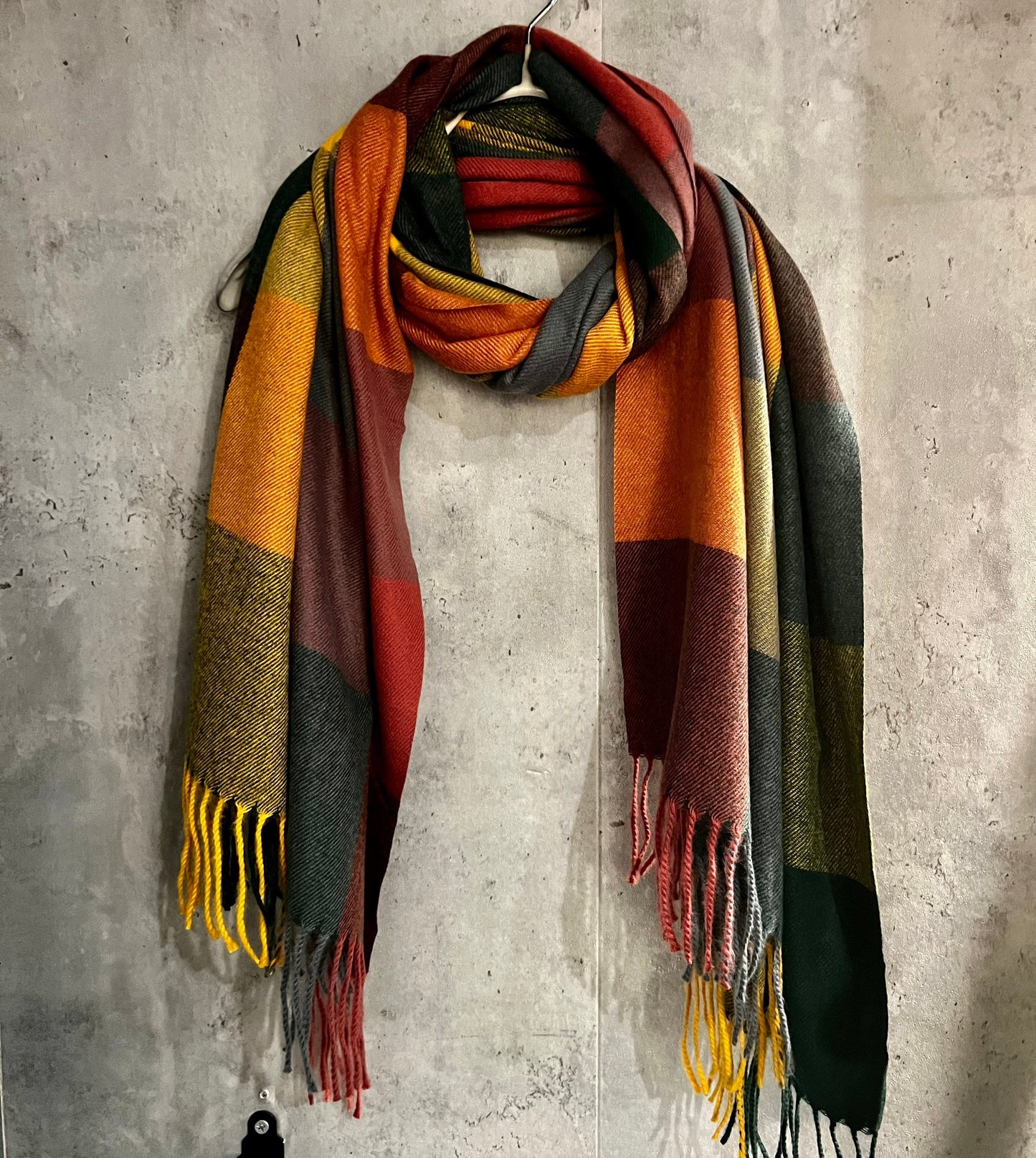 Block Pattern Yellow Orange Cashmere Blend Scarf/Winter Autumn Scarf/Gifts For Mum/Gifts For Her/Scarf Women/Christmas Birthday Gift