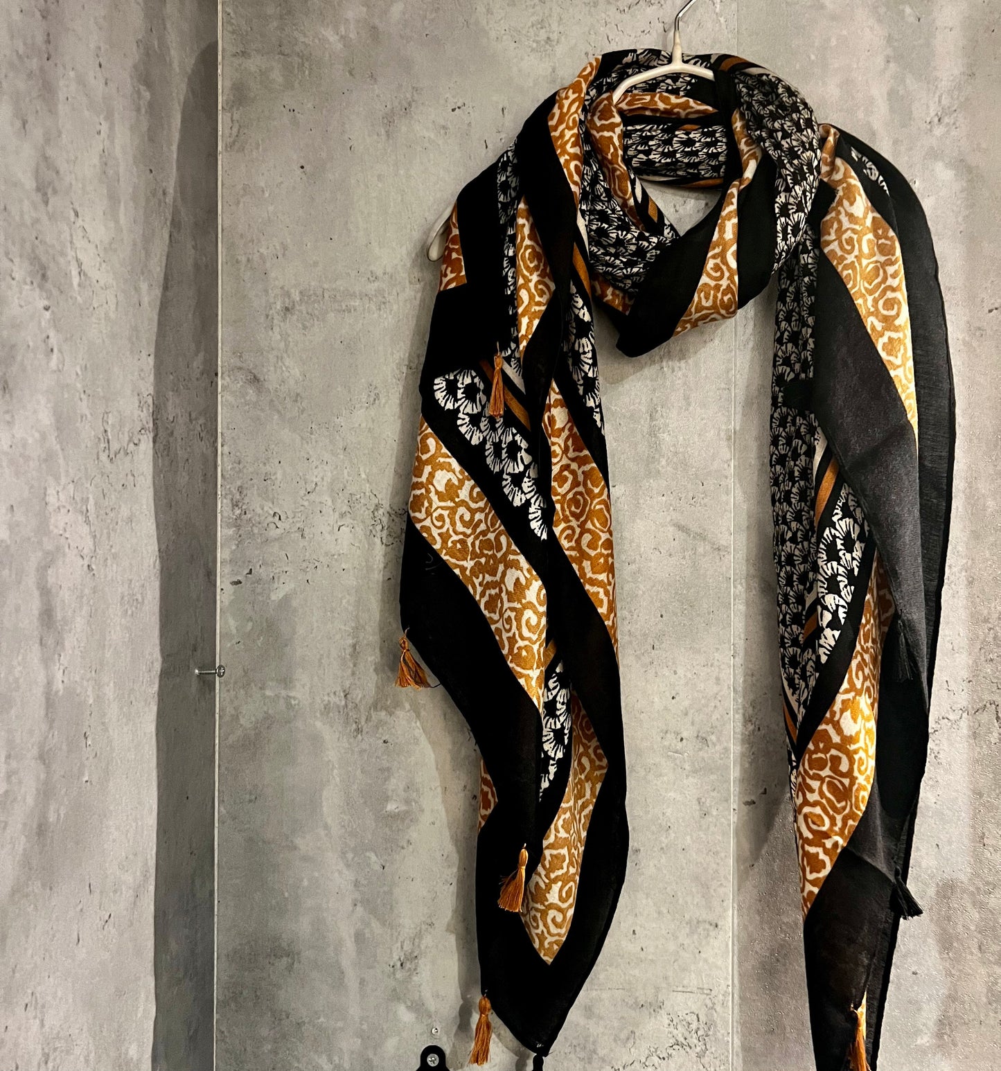 Seamless Mosaic Pattern With Tassels Grey Cotton Scarf/Summer Autumn Winter Women Scarf/Gifts For Her Birthday Christmas/UK Seller
