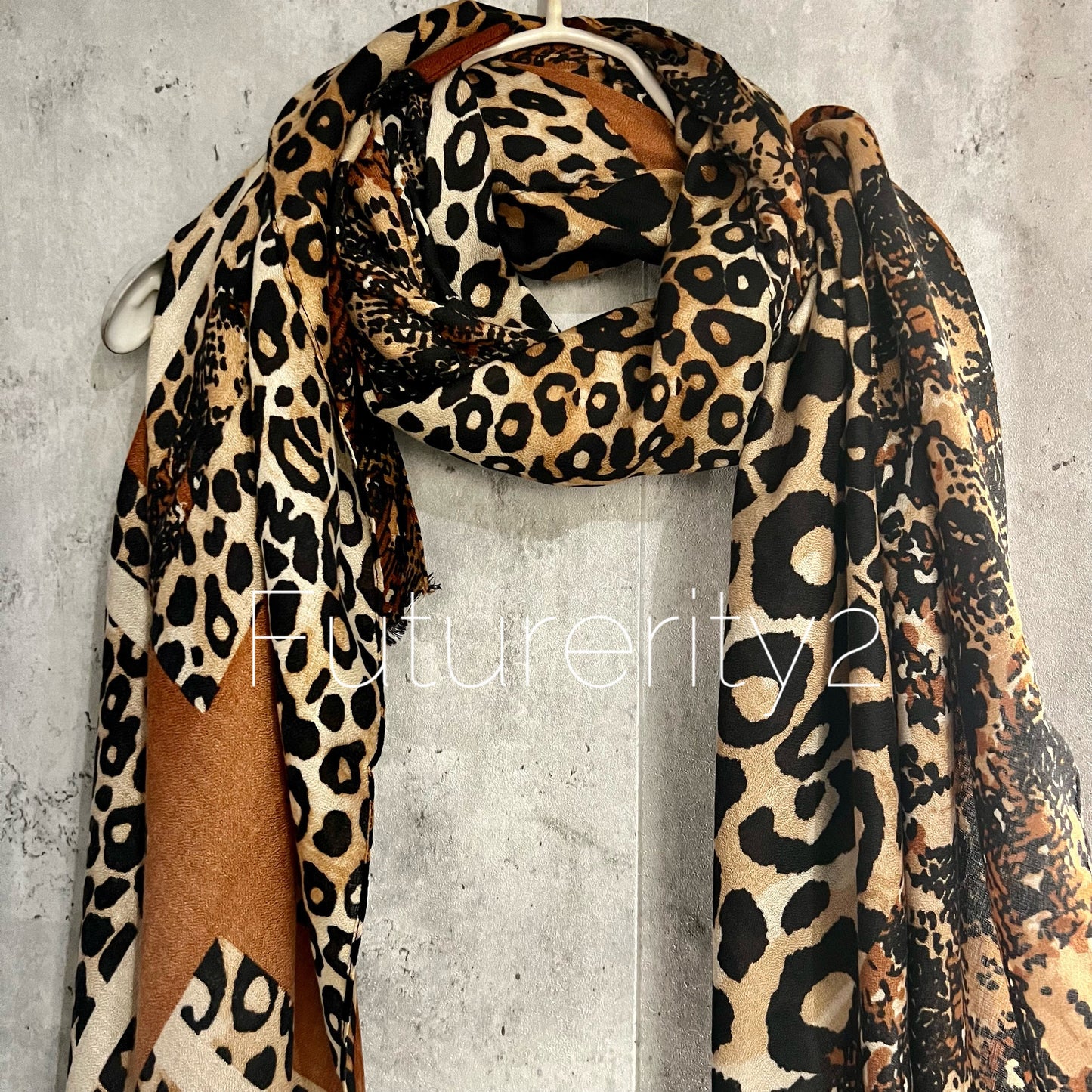 Leopard Pattern With Brown Lines Beige Cotton Scarf/Summer Autumn Winter Women Scarf/Gifts For Her Birthday Christmas/UK Seller