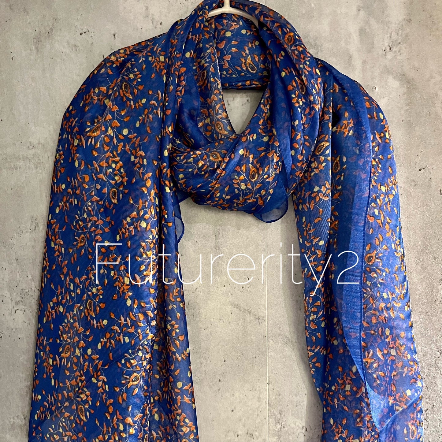 Small Leaves Pattern Blue Silk Scarf/Spring Summer Autumn Scarf/Gifts For Her Birthday/Gifts For Mum/Christmas/Scarf Women/UK Seller