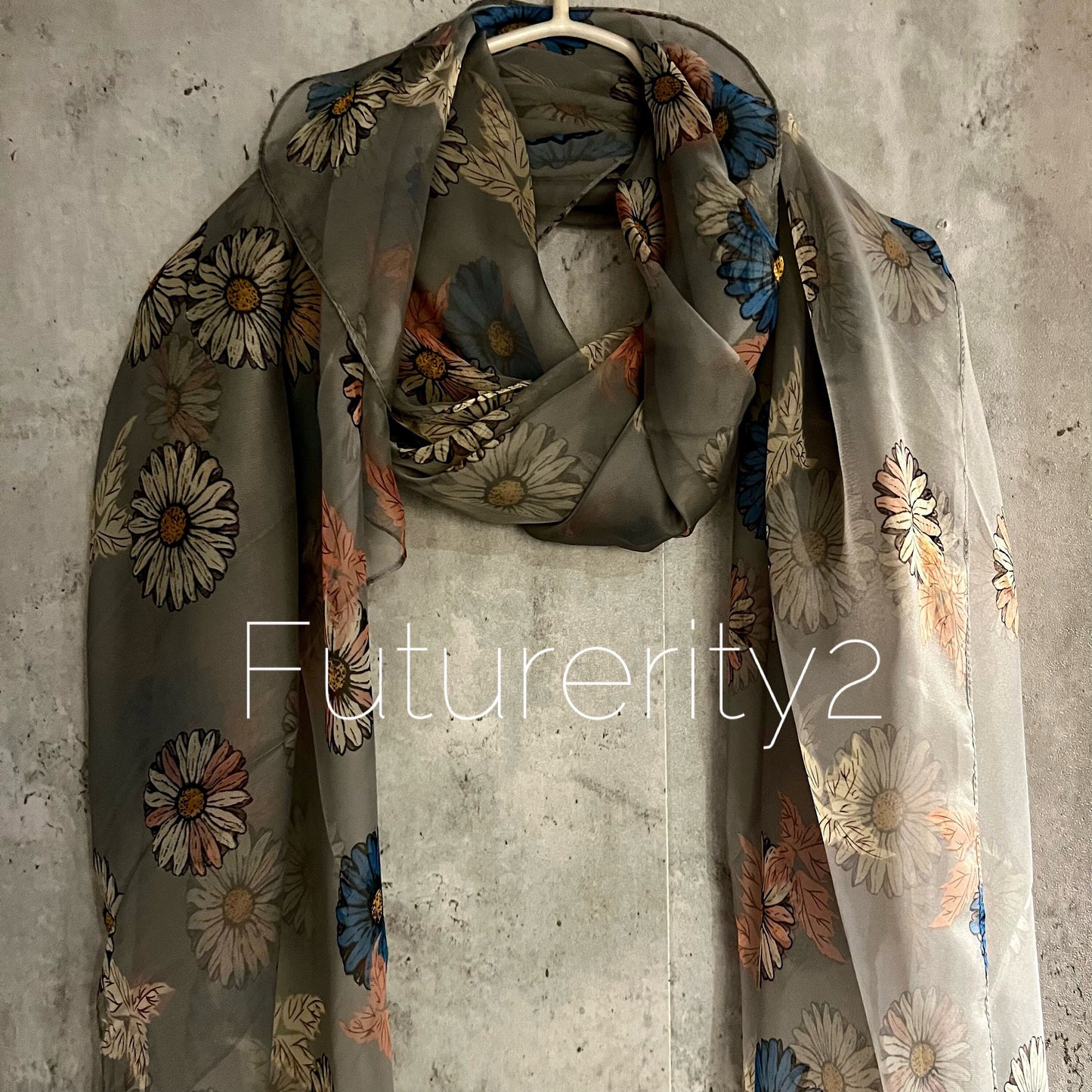 Daisy Flowers Pattern Grey Silk Scarf/Spring Summer Autumn Scarf/Gifts For Her Birthday Christmas/Gifts For Mum/Wedding Scarf/Evening Scarf