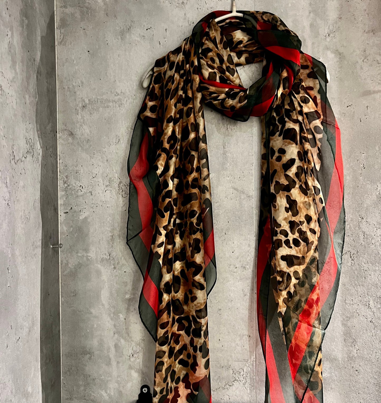 Leopard Pattern Brown Silk Scarf/Spring Summer Autumn Scarf/Gifts For Her Birthday Christmas/Gifts For Mum/Wedding Scarf/Evening Scarf