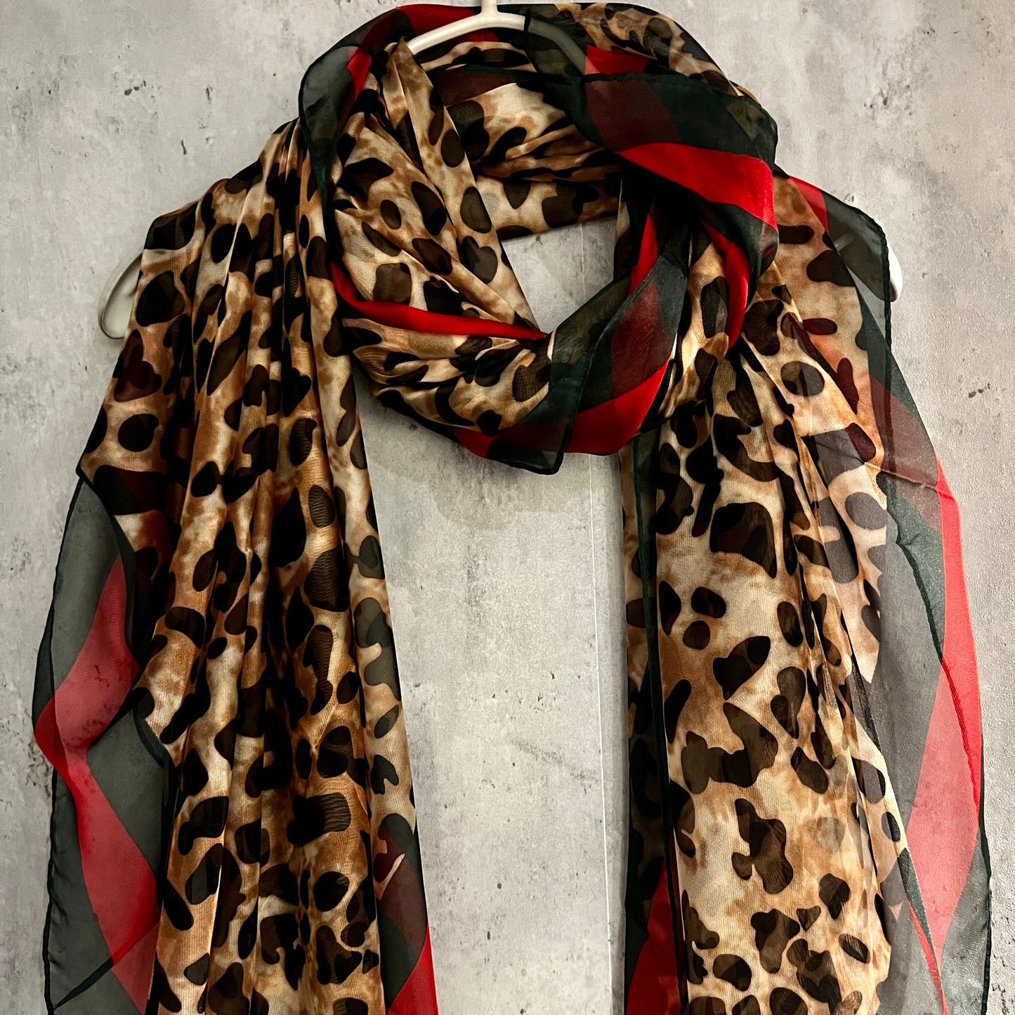 Leopard Pattern Brown Silk Scarf/Spring Summer Autumn Scarf/Gifts For Her Birthday Christmas/Gifts For Mum/Wedding Scarf/Evening Scarf