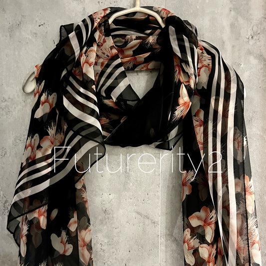 Cherry Blossom Black Silk Scarf/Spring Summer Autumn Scarf/Gifts For Her Birthday Christmas/Gifts For Mum/Wedding Scarf/Evening Scarf