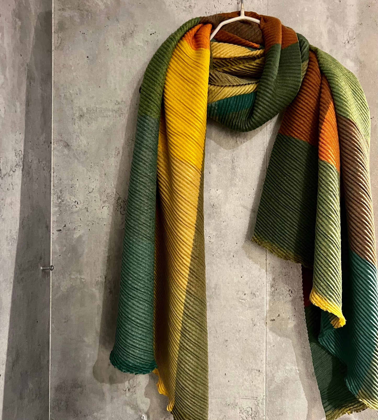 Block Pattern Green Orange Yellow Cashmere Blend Scarf/Autumn Winter Scarf/Gifts For Mum/Gifts For Her Birthday Christmas/Scarf Women