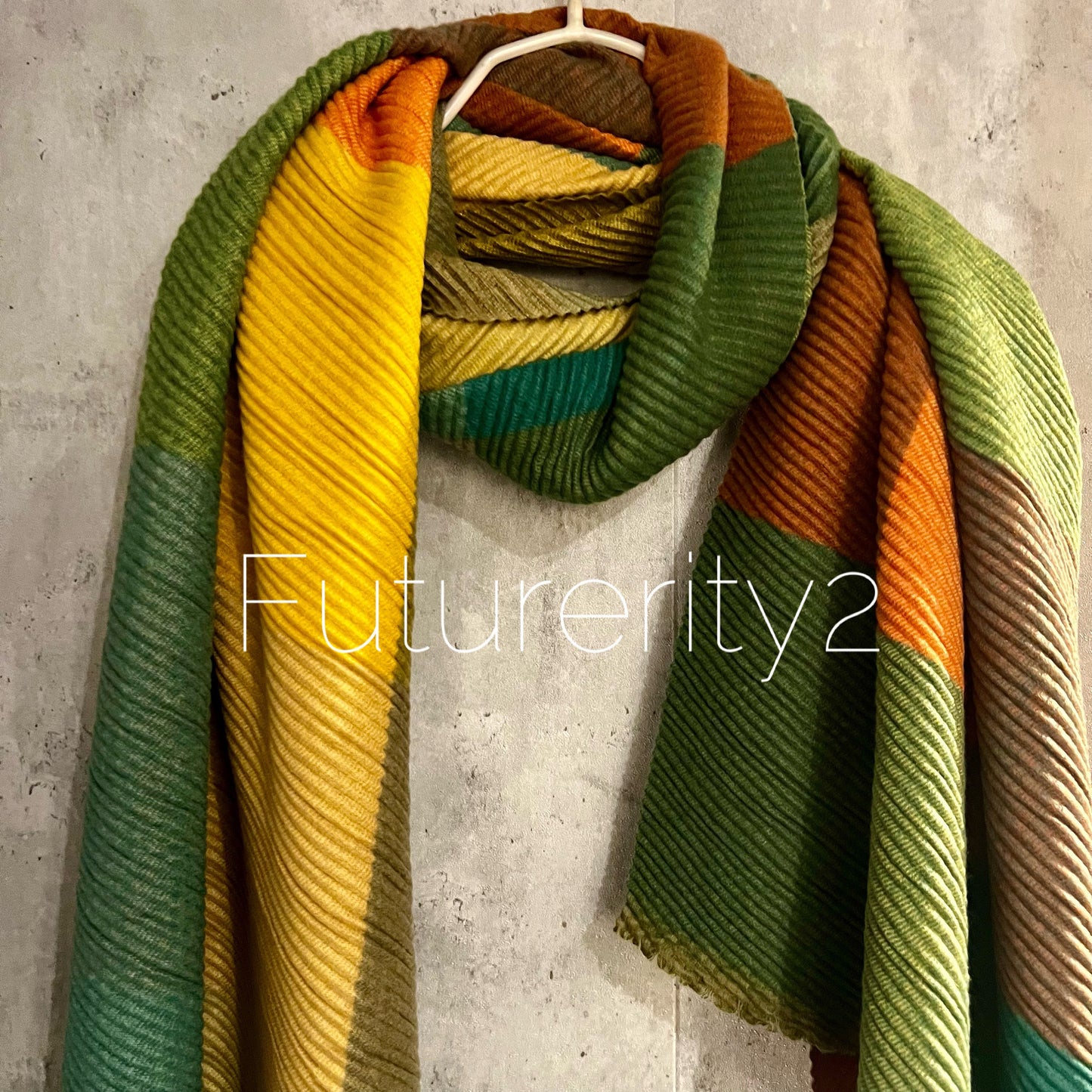 Block Pattern Green Orange Yellow Cashmere Blend Scarf/Autumn Winter Scarf/Gifts For Mum/Gifts For Her Birthday Christmas/Scarf Women