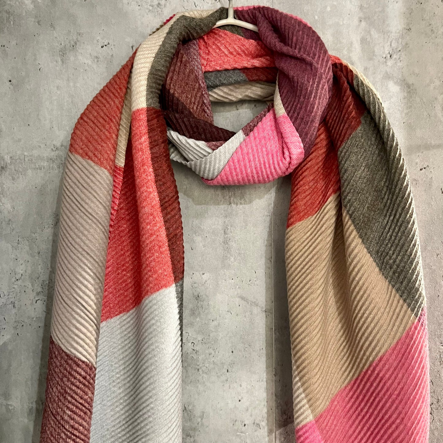 Block Pattern Pink Beige Grey Cashmere Blend Scarf/Autumn Winter Scarf/Gifts For Mum/Gifts For Her Birthday Christmas/Scarf Women